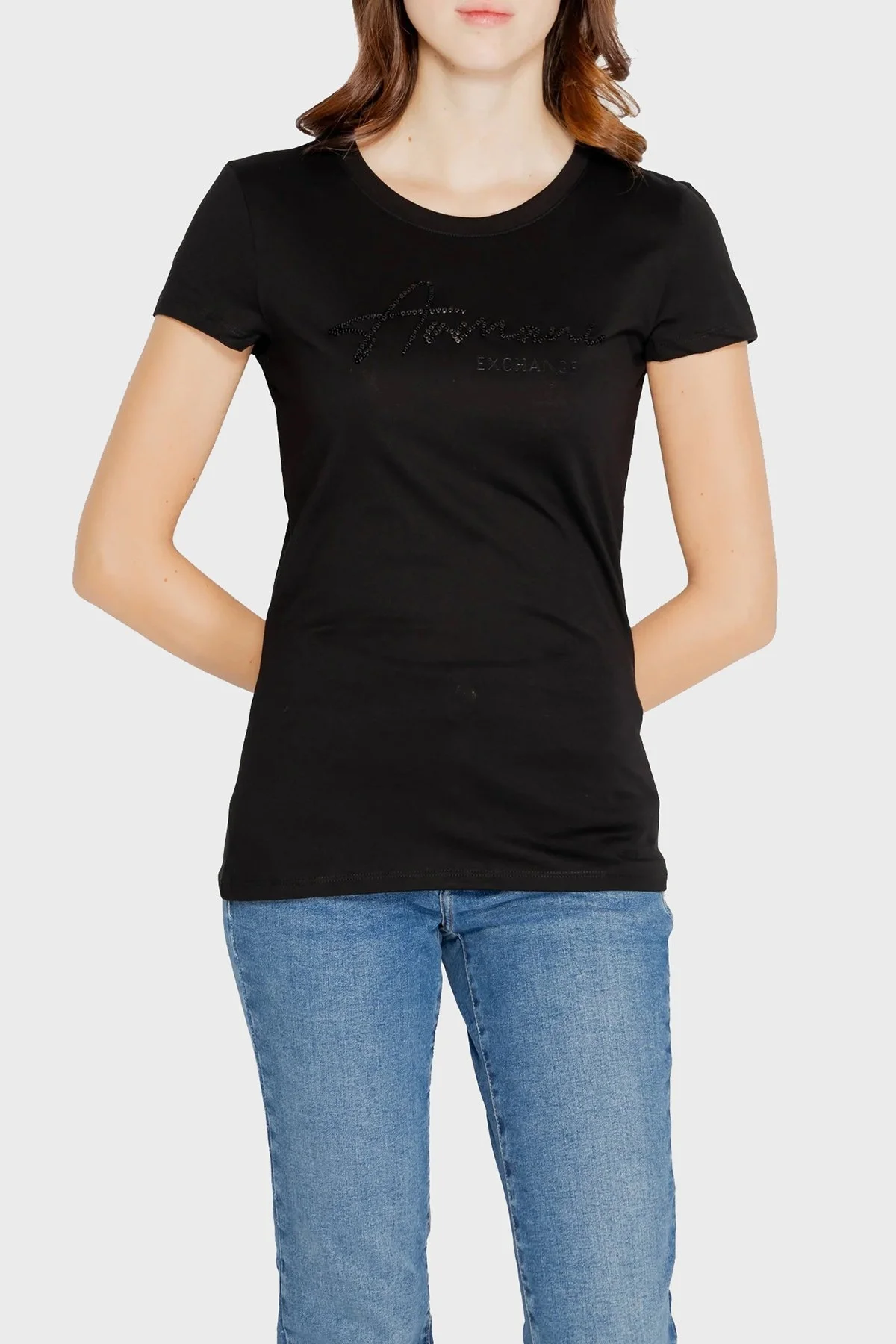 Armani Exchange Pamuklu Slim Fit Bisiklet Yaka Bayan T Shirt 6DYT51 YJG3Z 1200 SİYAH - 1