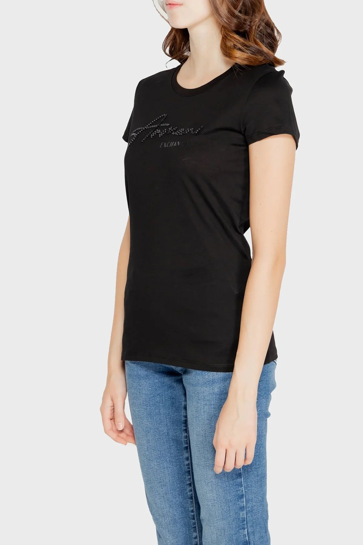 Armani Exchange Pamuklu Slim Fit Bisiklet Yaka Bayan T Shirt 6DYT51 YJG3Z 1200 SİYAH - 2