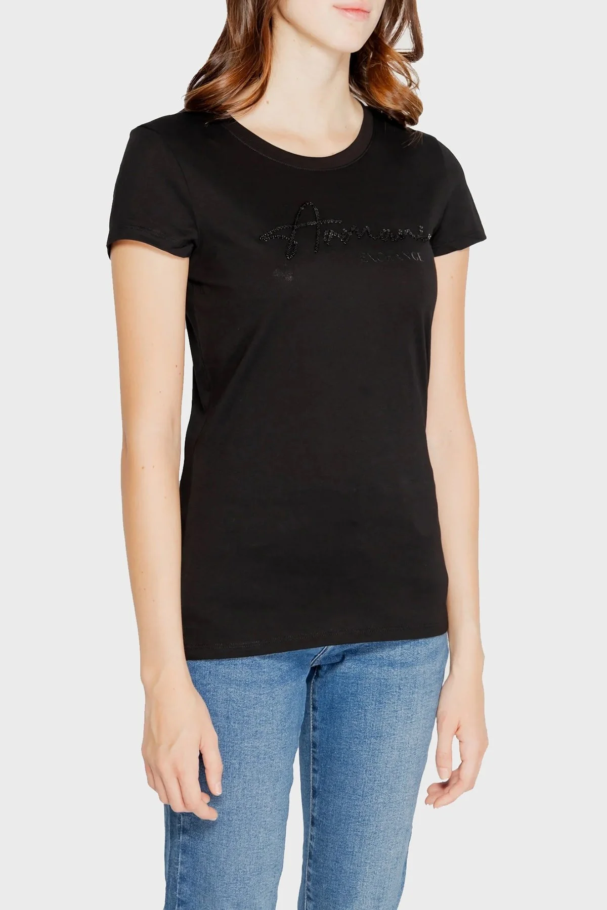 Armani Exchange Pamuklu Slim Fit Bisiklet Yaka Bayan T Shirt 6DYT51 YJG3Z 1200 SİYAH - 3