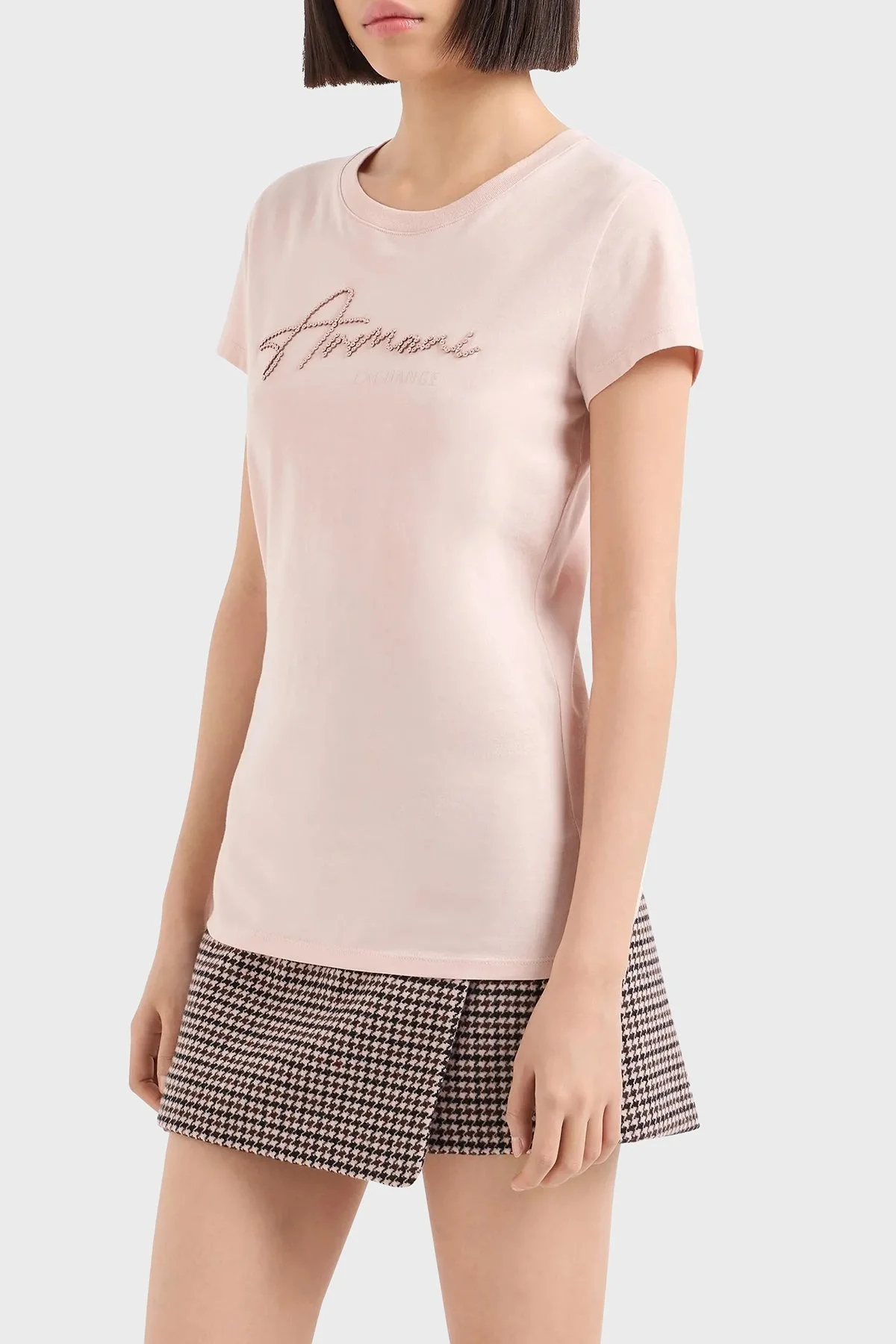 Armani Exchange Pamuklu Slim Fit Bisiklet Yaka Bayan T Shirt 6DYT51 YJG3Z 14BQ PUDRA - 1