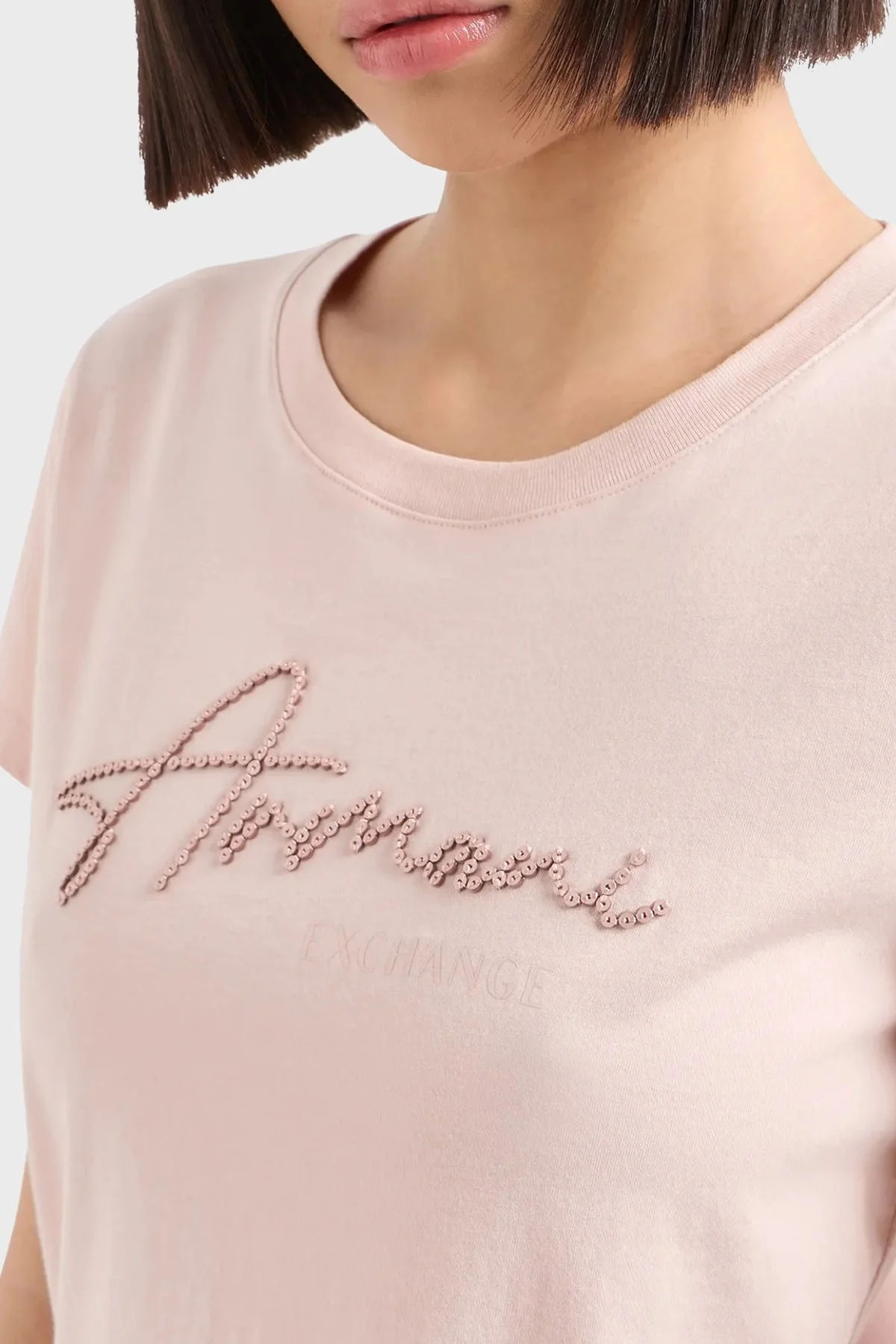 Armani Exchange Pamuklu Slim Fit Bisiklet Yaka Bayan T Shirt 6DYT51 YJG3Z 14BQ PUDRA - 4