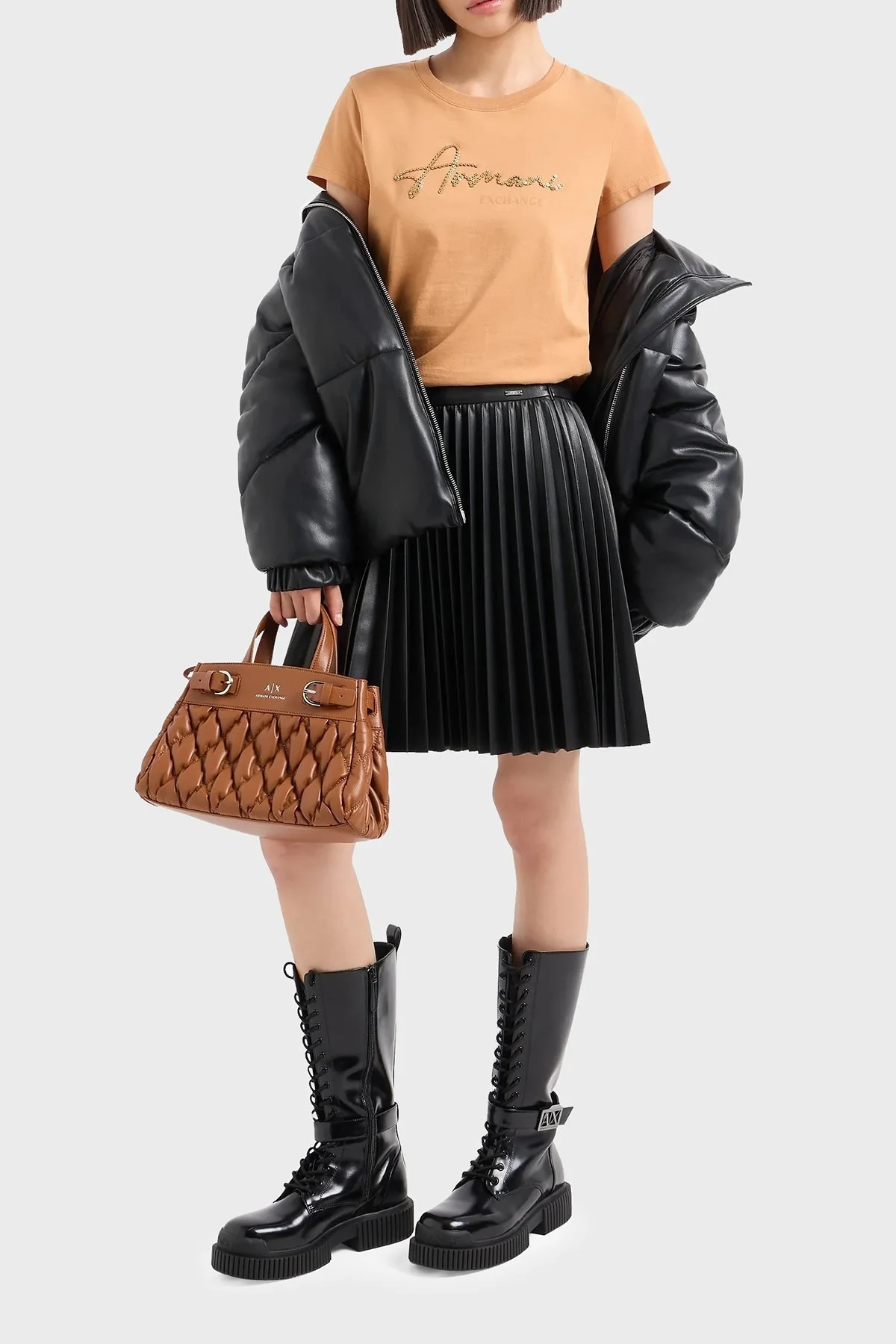 Armani Exchange Pamuklu Slim Fit Bisiklet Yaka Bayan T Shirt 6DYT51 YJG3Z 1788 TABA - 7