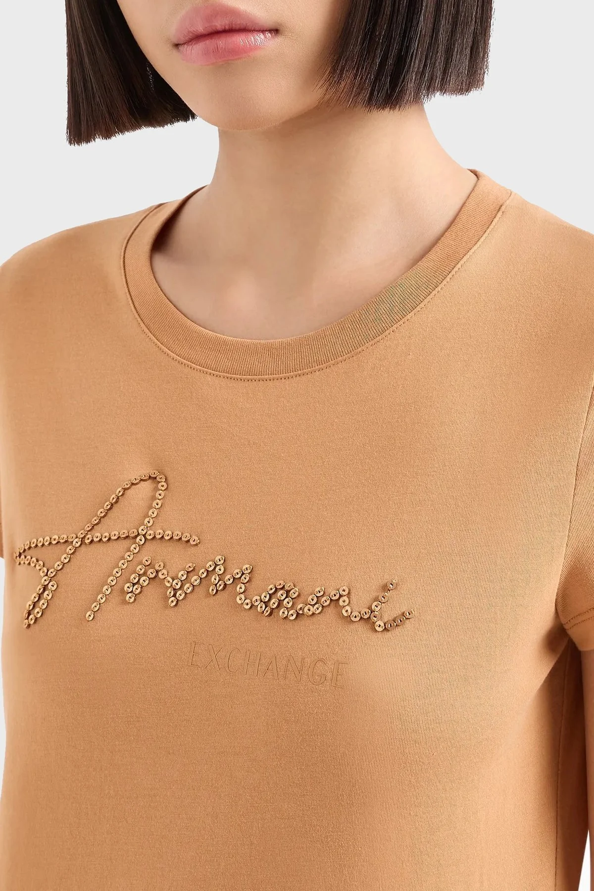 Armani Exchange Pamuklu Slim Fit Bisiklet Yaka Bayan T Shirt 6DYT51 YJG3Z 1788 TABA - 9