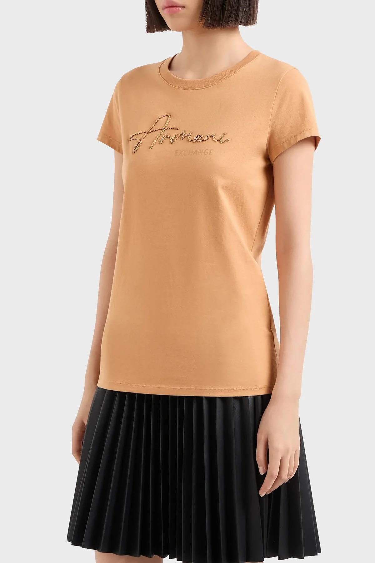 Armani Exchange Pamuklu Slim Fit Bisiklet Yaka Kadın T Shirt 6DYT51 YJG3Z 1788 TABA - 1