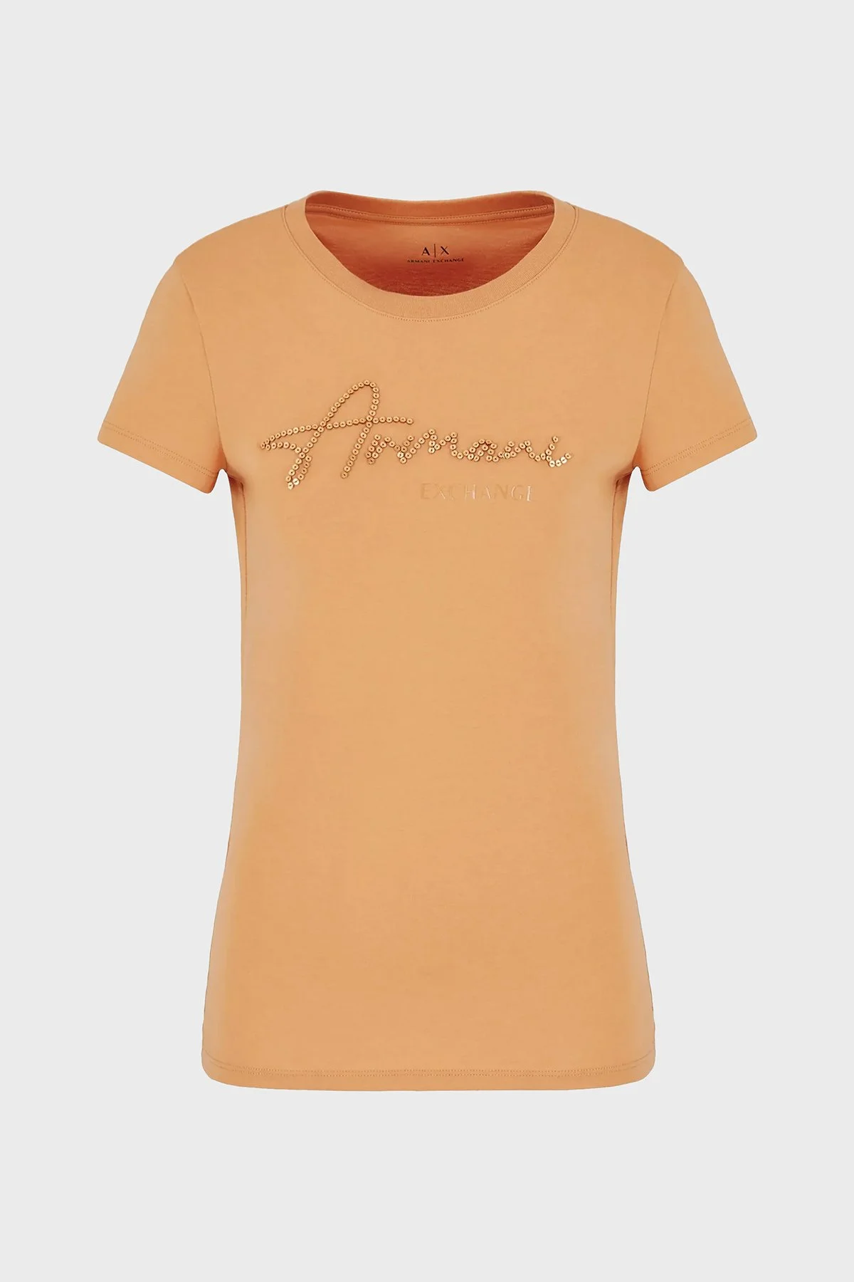 Armani Exchange Pamuklu Slim Fit Bisiklet Yaka Kadın T Shirt 6DYT51 YJG3Z 1788 TABA - 5
