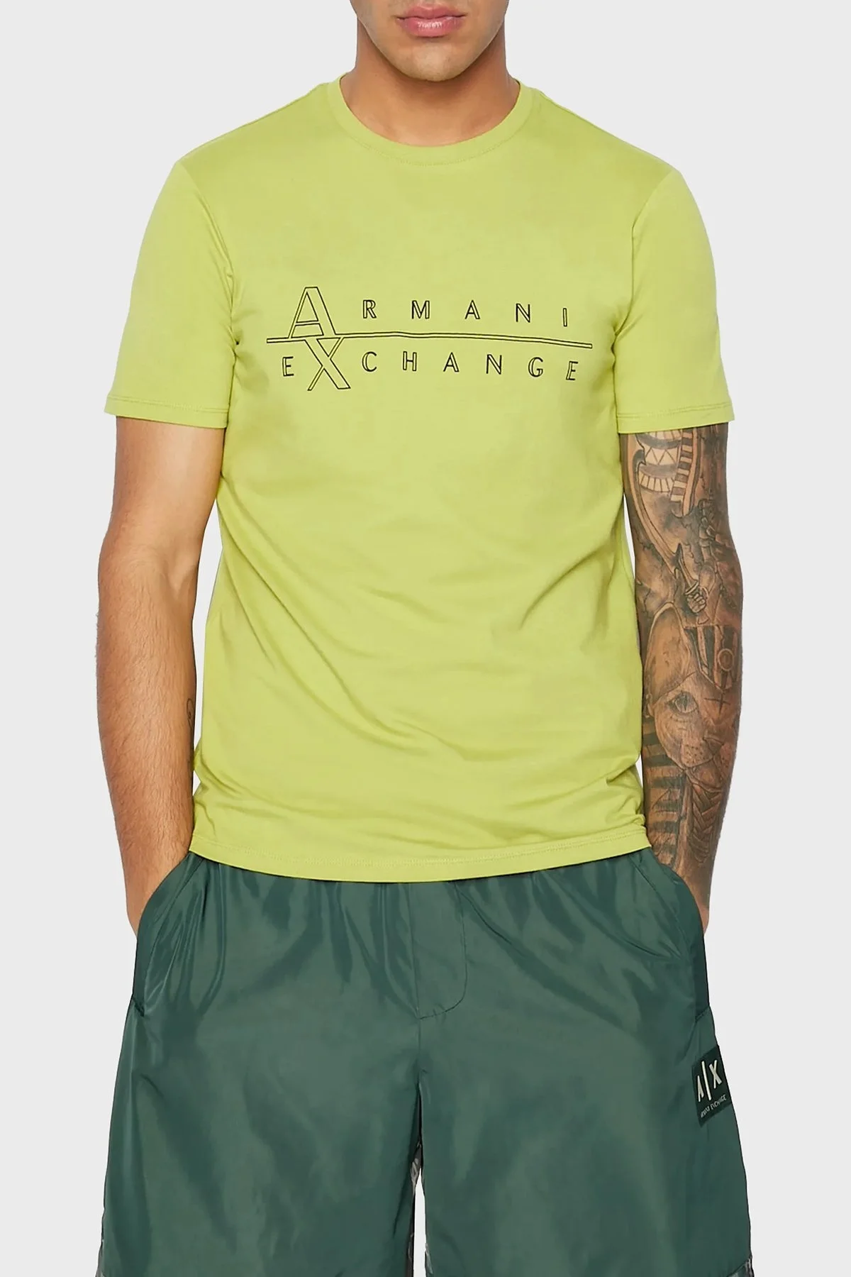 Armani Exchange Pamuklu Slim Fit Bisiklet Yaka Erkek T Shirt 3RZTBR ZJAAZ 1883 YEŞİL - 1