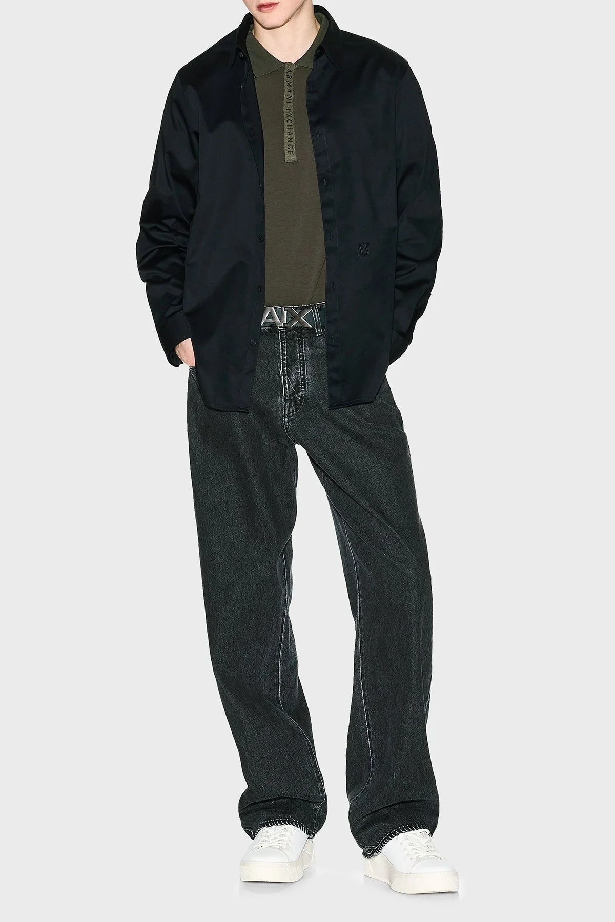 Armani Exchange Pamuklu Slim Fit Düğmeli Erkek Polo Yaka T Shirt 8NZF71 ZJH2Z U8120 KOYU YEŞİL - 7