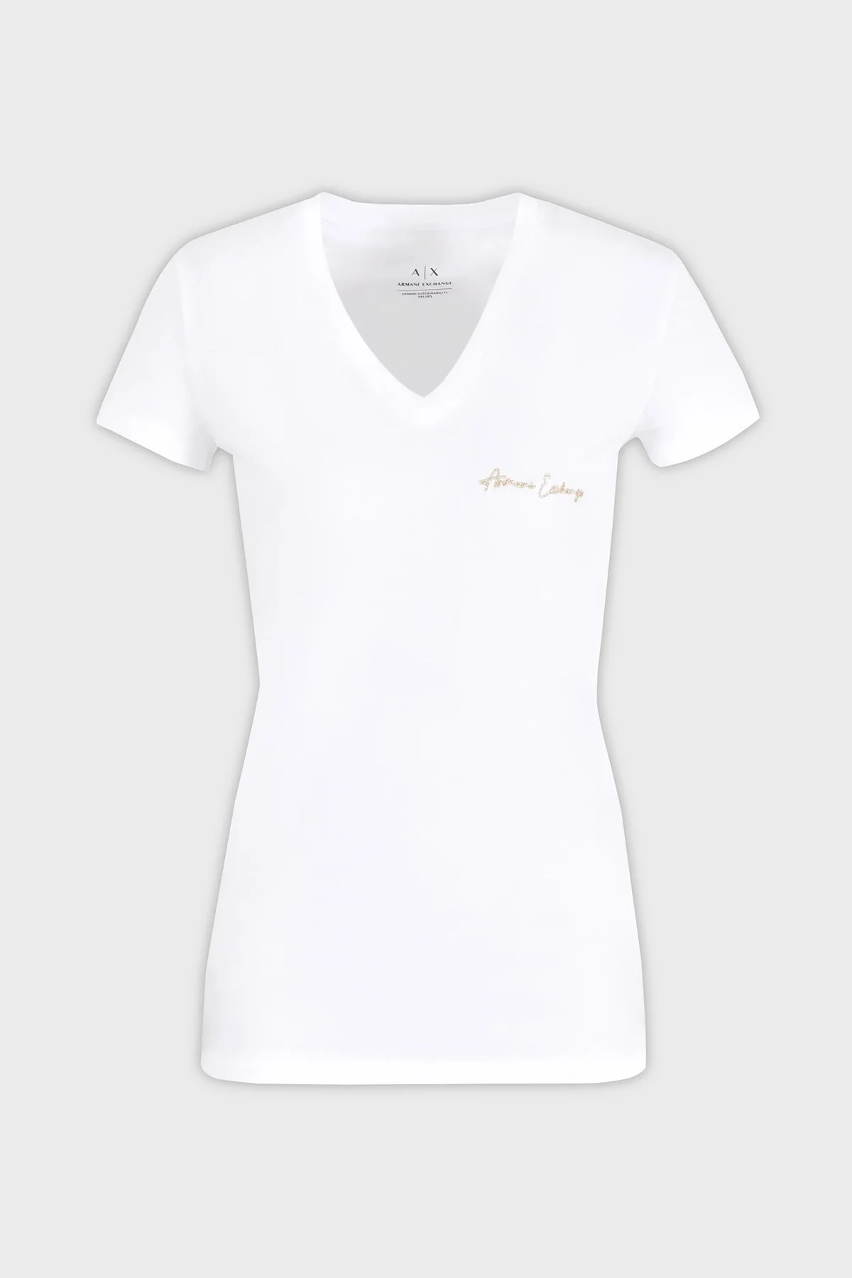 Armani Exchange Pamuklu Slim Fit V Yaka Bayan T Shirt 3DYT26 YJ3RZ 1000 BEYAZ - 4