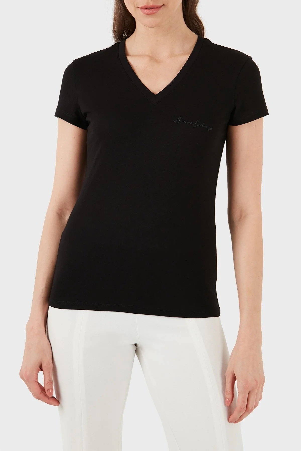 Armani Exchange Pamuklu Slim Fit V Yaka Bayan T Shirt 3DYT26 YJ3RZ 1200 SİYAH - 1