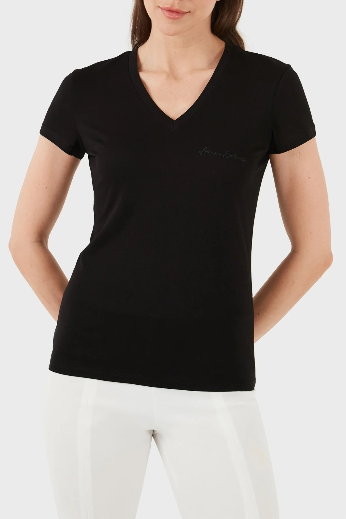Armani Exchange Pamuklu Slim Fit V Yaka Bayan T Shirt 3DYT26 YJ3RZ 1200 SİYAH - 3
