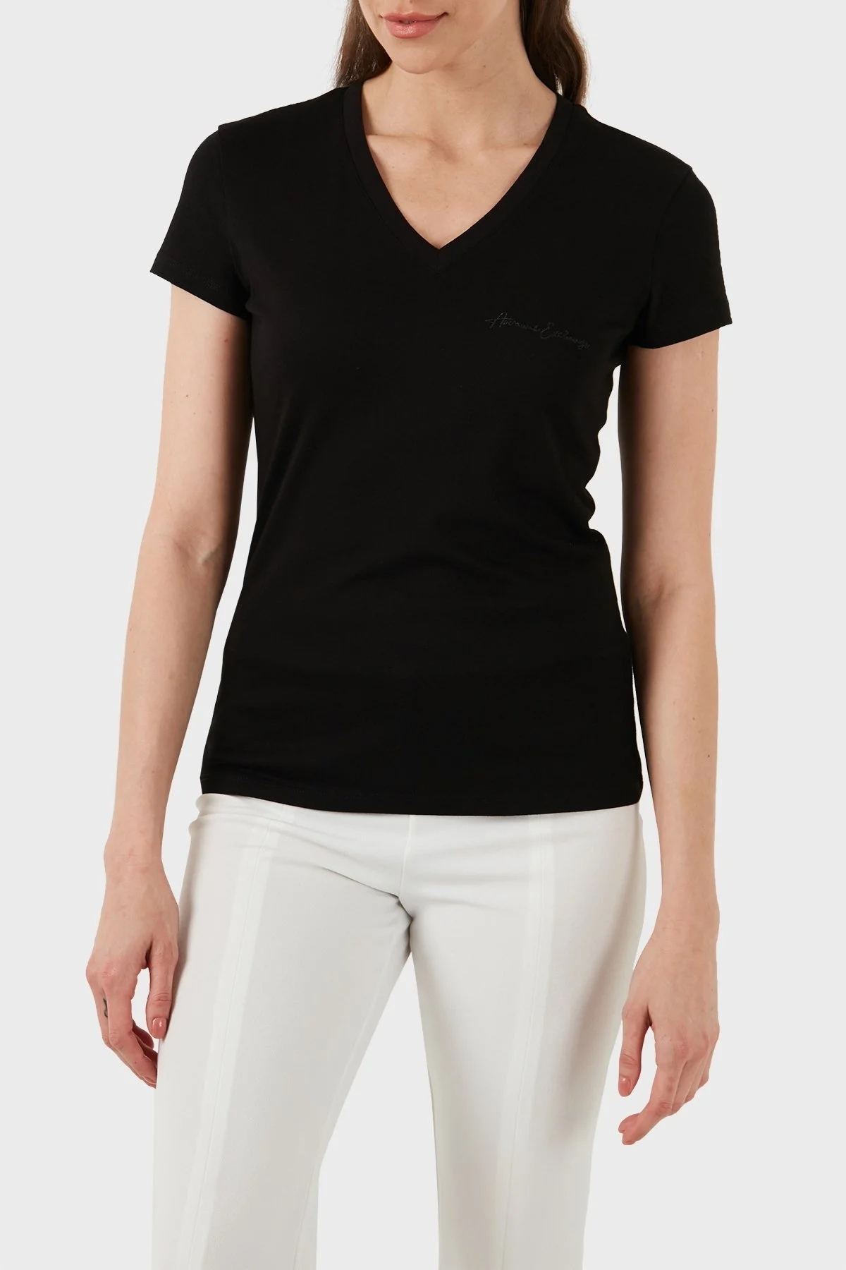 Armani Exchange Pamuklu Slim Fit V Yaka Bayan T Shirt 3DYT26 YJ3RZ 1200 SİYAH - 4