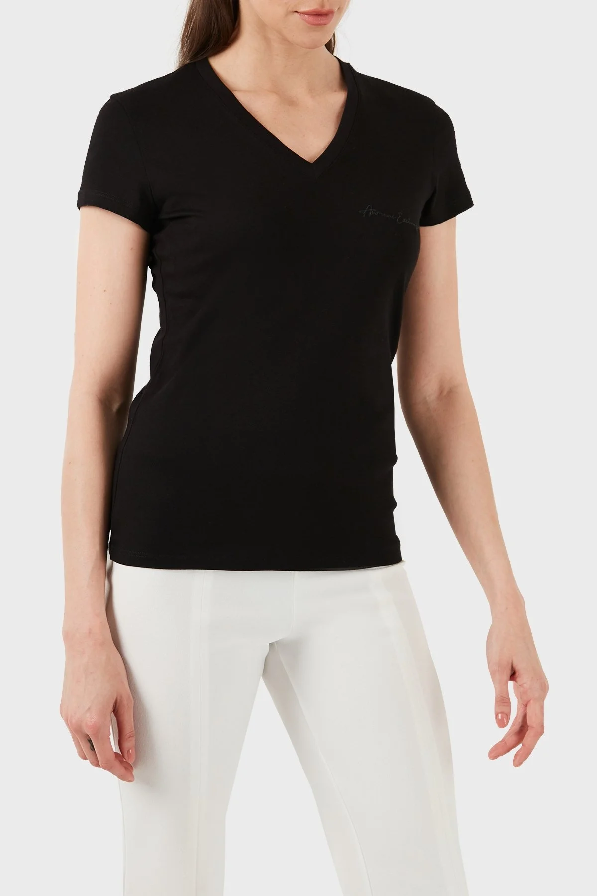 Armani Exchange Pamuklu Slim Fit V Yaka Bayan T Shirt 3DYT26 YJ3RZ 1200 SİYAH - 5