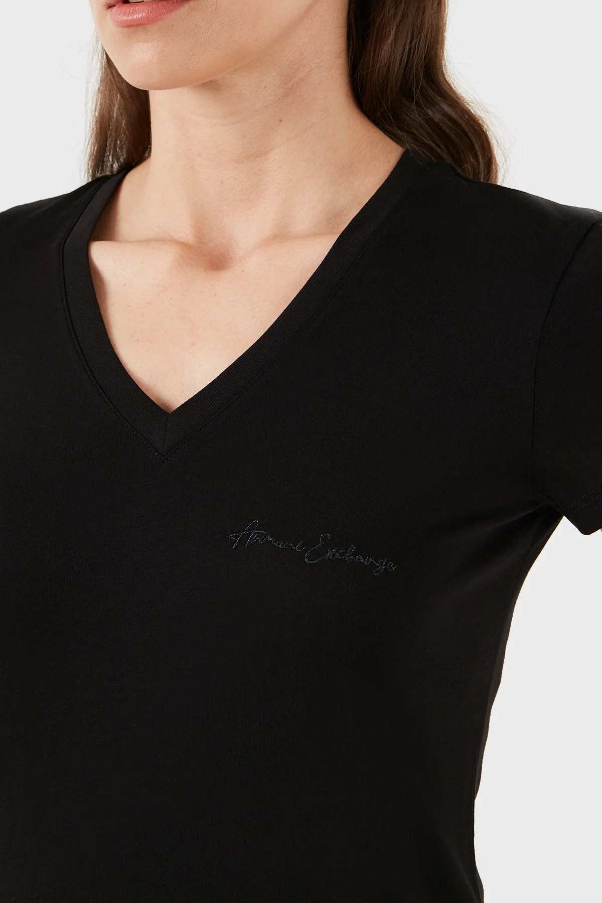 Armani Exchange Pamuklu Slim Fit V Yaka Bayan T Shirt 3DYT26 YJ3RZ 1200 SİYAH - 6