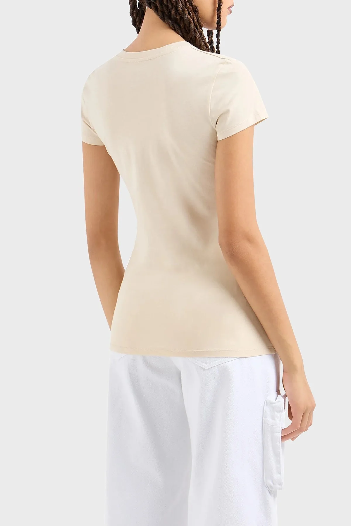 Armani Exchange Pamuklu Slim Fit V Yaka Bayan T Shirt 3DYT26 YJ3RZ 1787 BEJ - 2