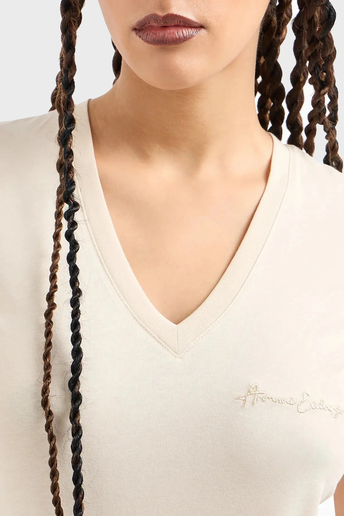 Armani Exchange Pamuklu Slim Fit V Yaka Bayan T Shirt 3DYT26 YJ3RZ 1787 BEJ - 3