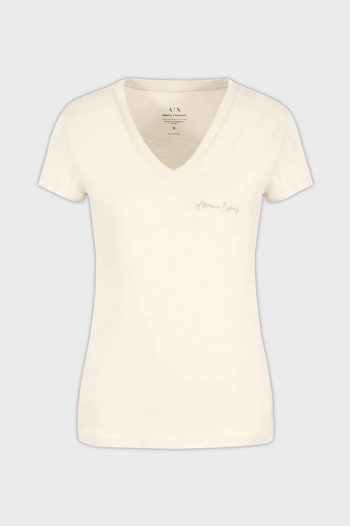Armani Exchange Pamuklu Slim Fit V Yaka Bayan T Shirt 3DYT26 YJ3RZ 1787 BEJ - 4