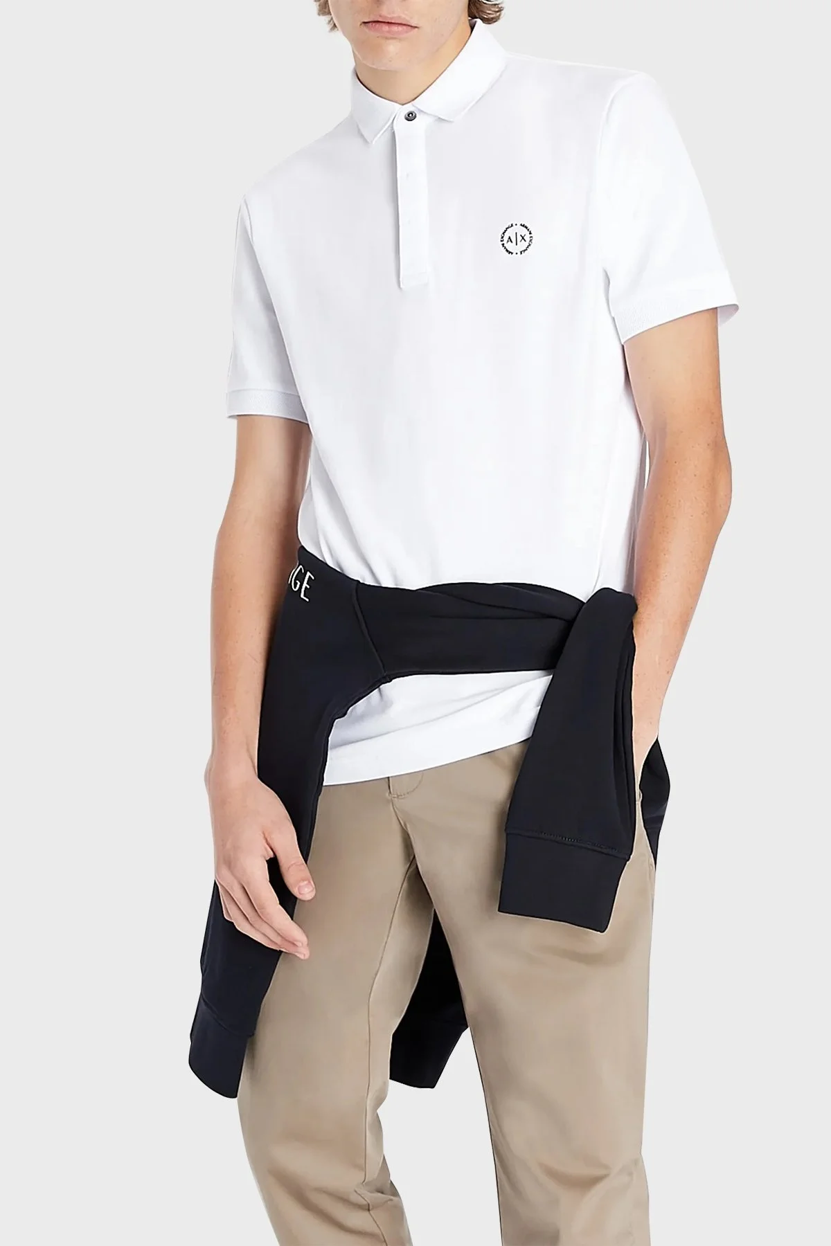 Armani Exchange Pamuklu T Shirt Erkek Polo 8NZF91 ZJ81Z 1100 BEYAZ - 3