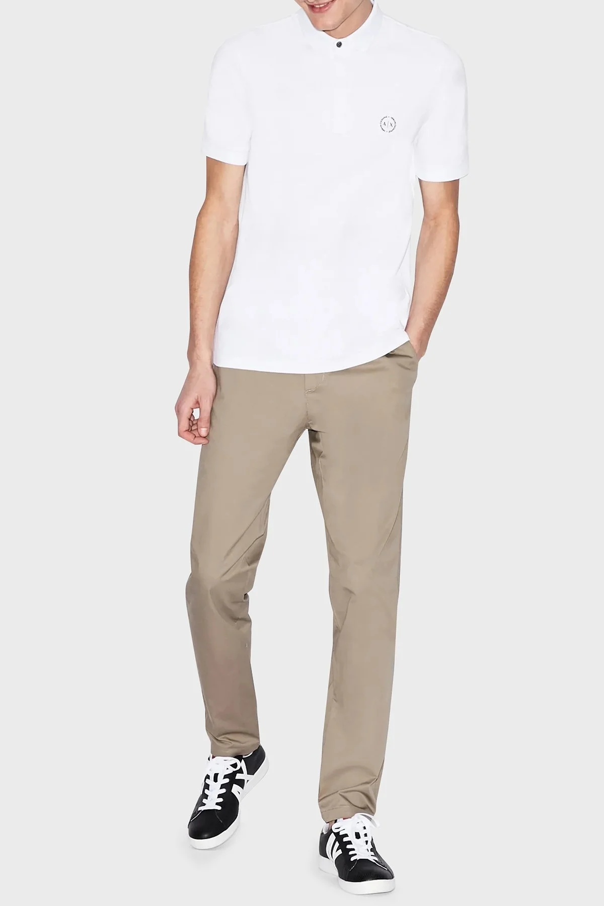 Armani Exchange Pamuklu T Shirt Erkek Polo 8NZF91 ZJ81Z 1100 BEYAZ - 4