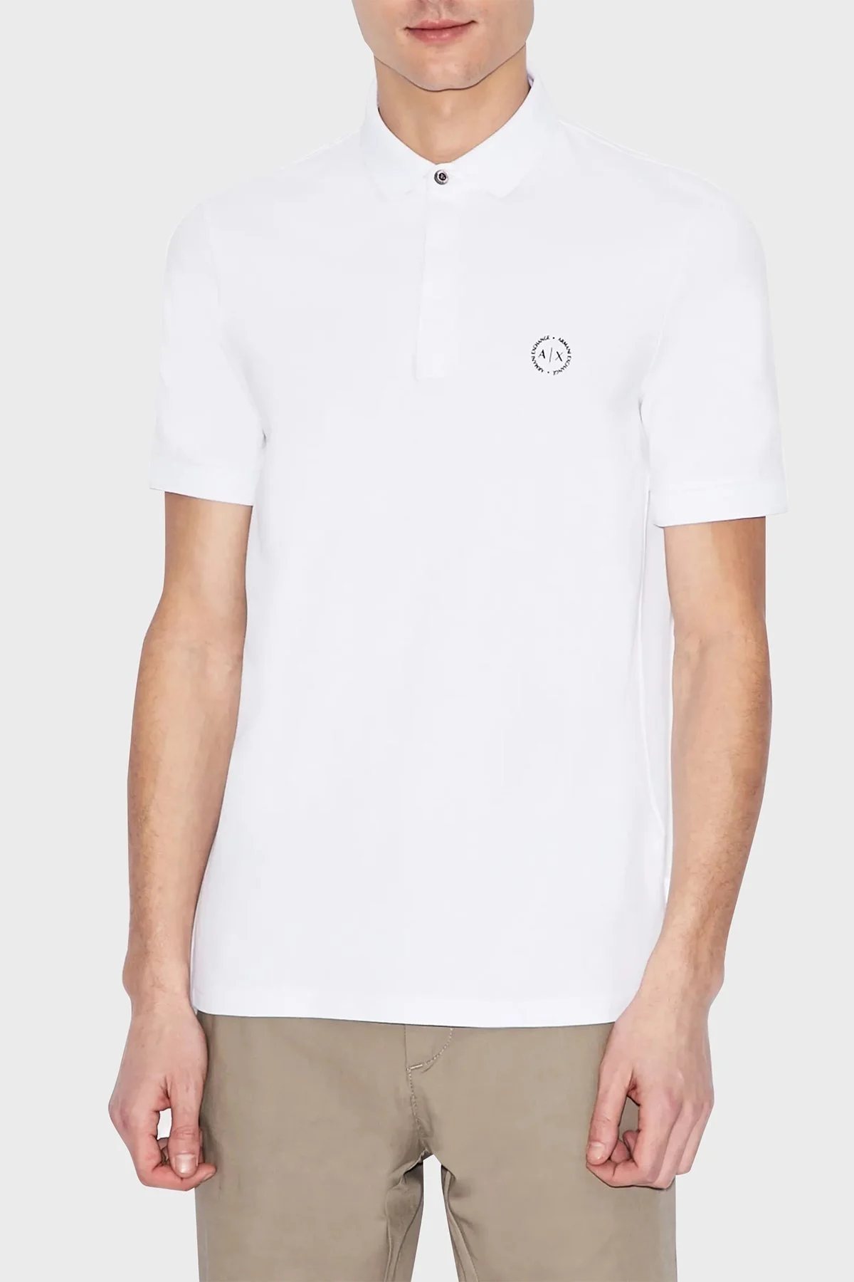 Armani Exchange Pamuklu T Shirt Erkek Polo 8NZF91 ZJ81Z 1100 BEYAZ - 6
