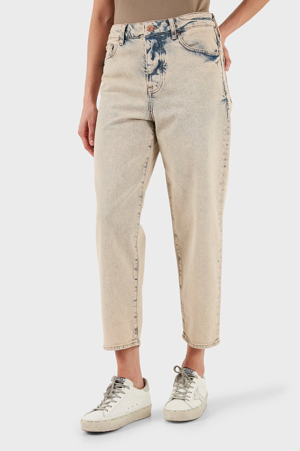 Armani Exchange Pamuklu Tapered Fit Normal Bel Daralan Paça Jeans Bayan Kot Pantolon XW000128 AF14487 MB001 BEJ - 4