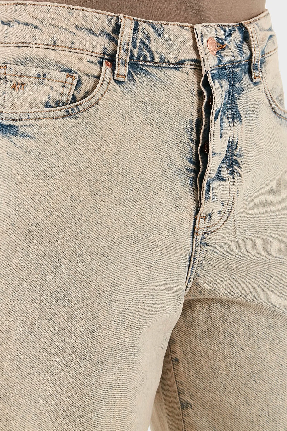 Armani Exchange Pamuklu Tapered Fit Normal Bel Daralan Paça Jeans Bayan Kot Pantolon XW000128 AF14487 MB001 BEJ - 6