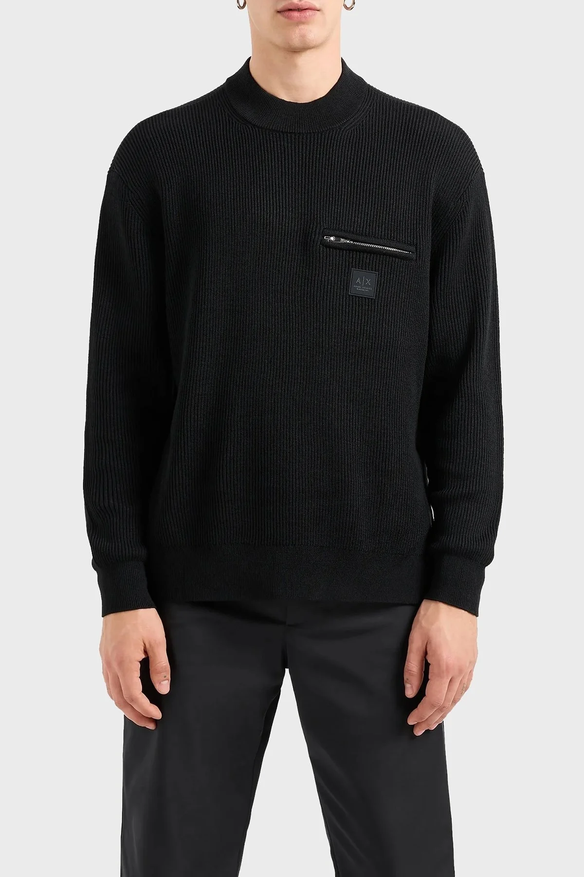 Armani Exchange Pamuklu ve Yünlü Regular Fit Bisiklet Yaka Erkek Kazak XM000029 AF10348 UC001 SİYAH - 5