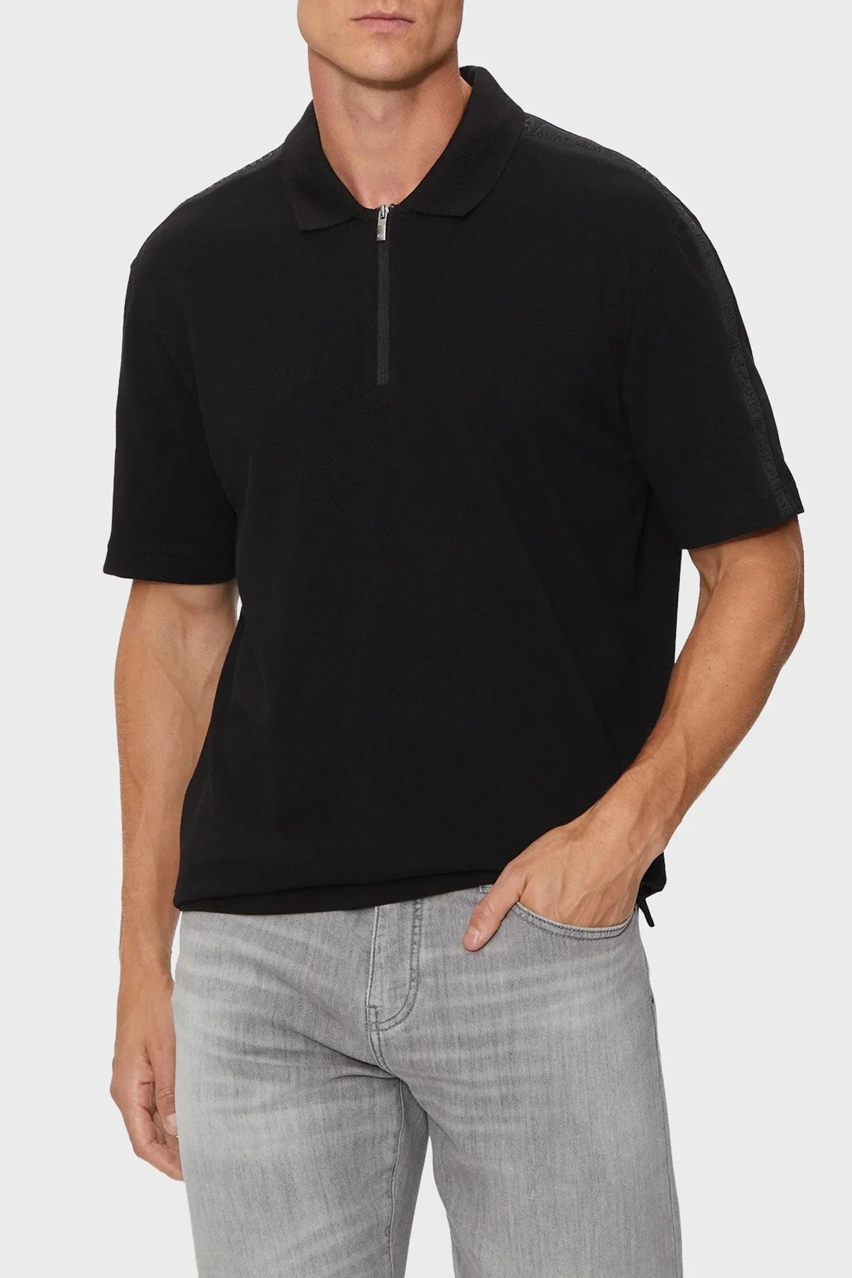 Armani Exchange Pamuklu Yarım Fermuarlı Erkek Polo Yaka T Shirt 6DZFLC ZJM5Z 1200 SİYAH - 1
