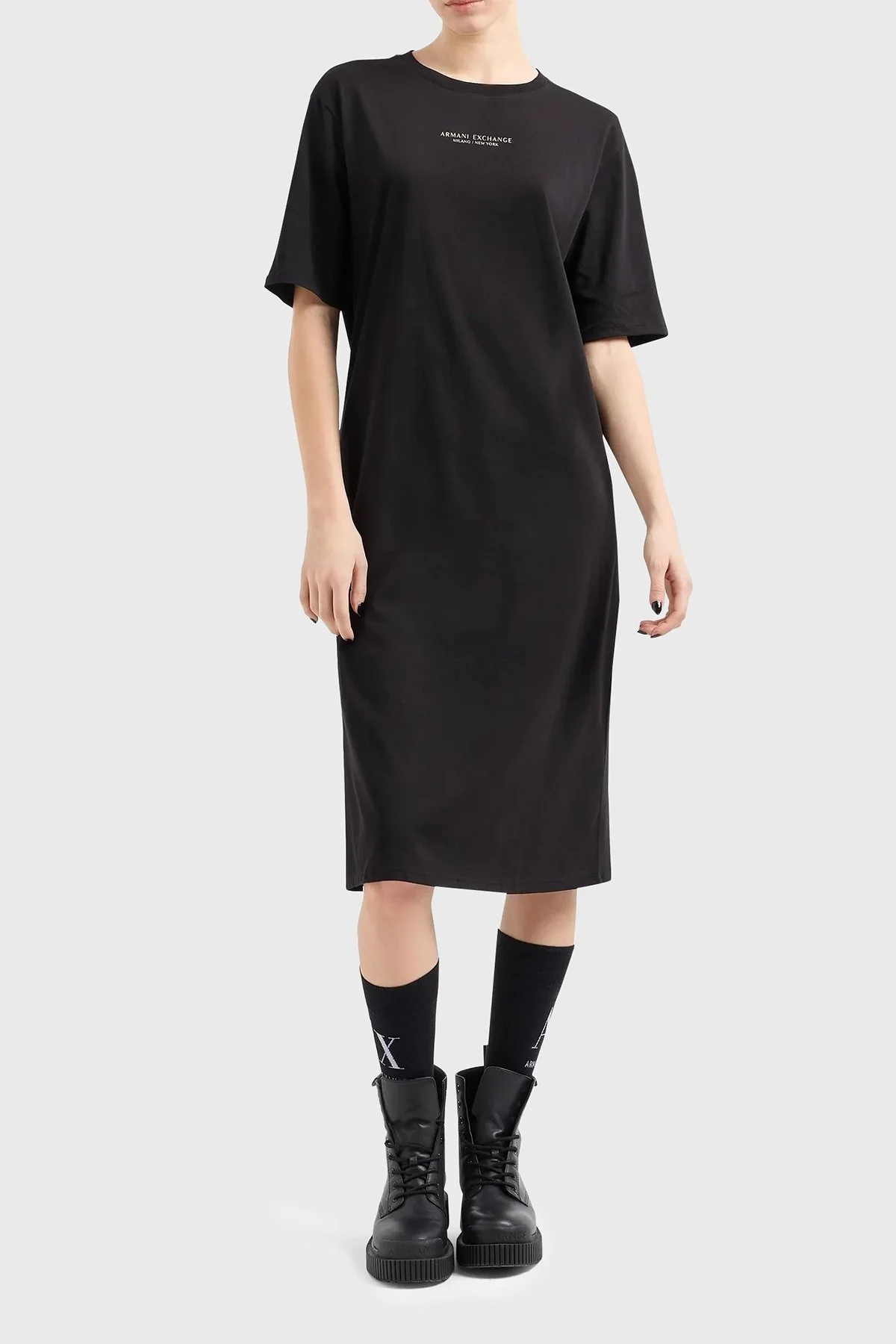 Armani Exchange Pamuklu Yırtmaçlı Regular Fit Midi Bayan Elbise 8NYACF YJG3Z 52AK SİYAH-GOLD - 1