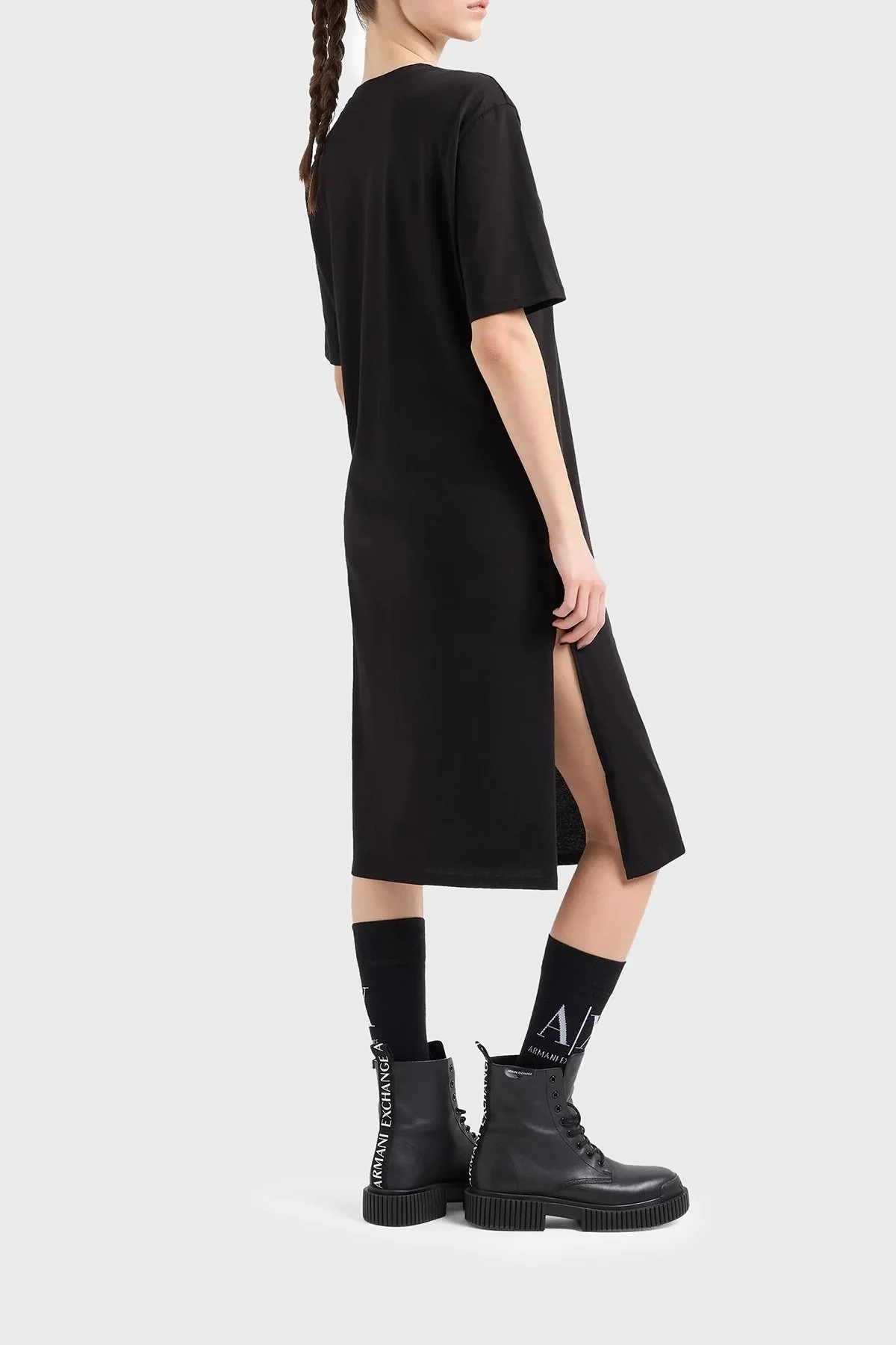 Armani Exchange Pamuklu Yırtmaçlı Regular Fit Midi Bayan Elbise 8NYACF YJG3Z 52AK SİYAH-GOLD - 3