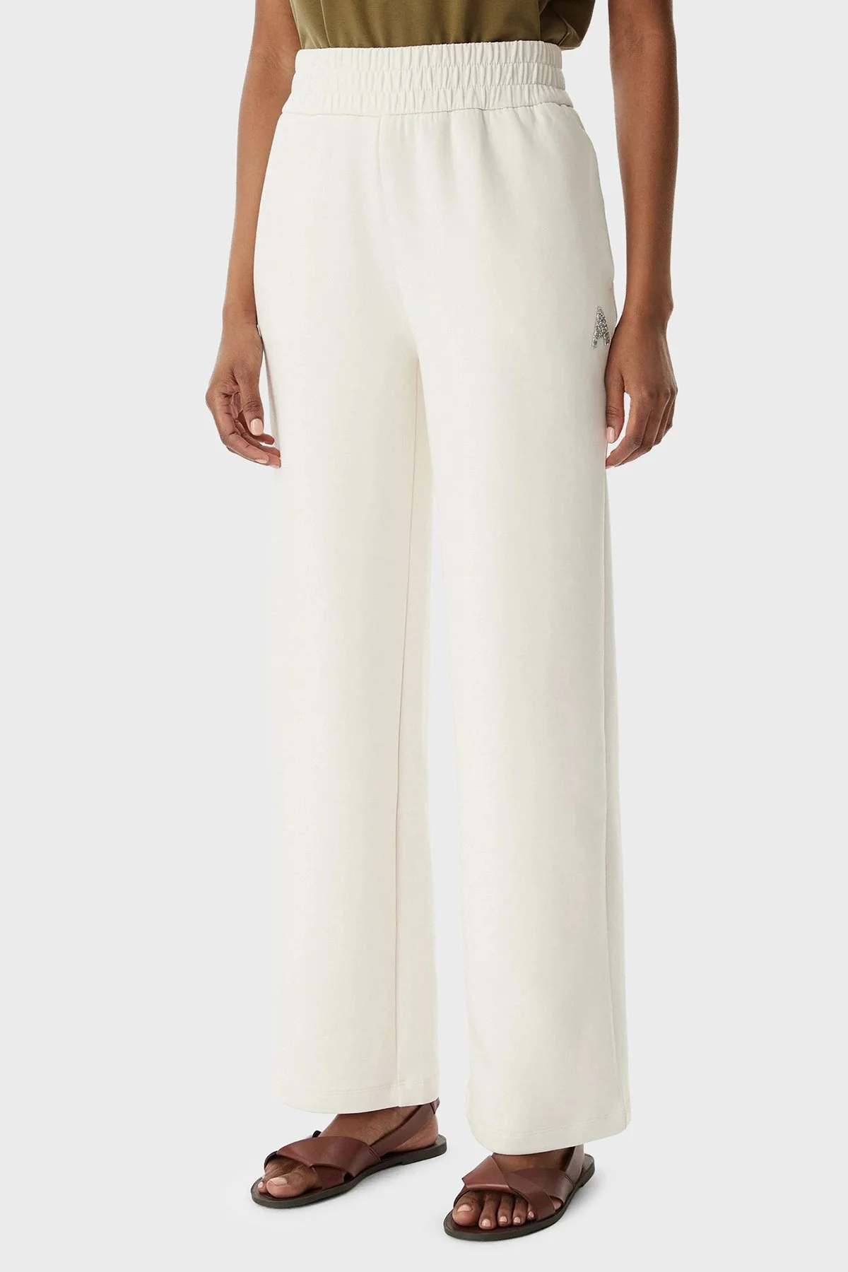 Armani Exchange Pamuklu Yüksek Bel Bol Paça Kadın Pantolon XW002840 AF21298 U1003 Ekru - 1