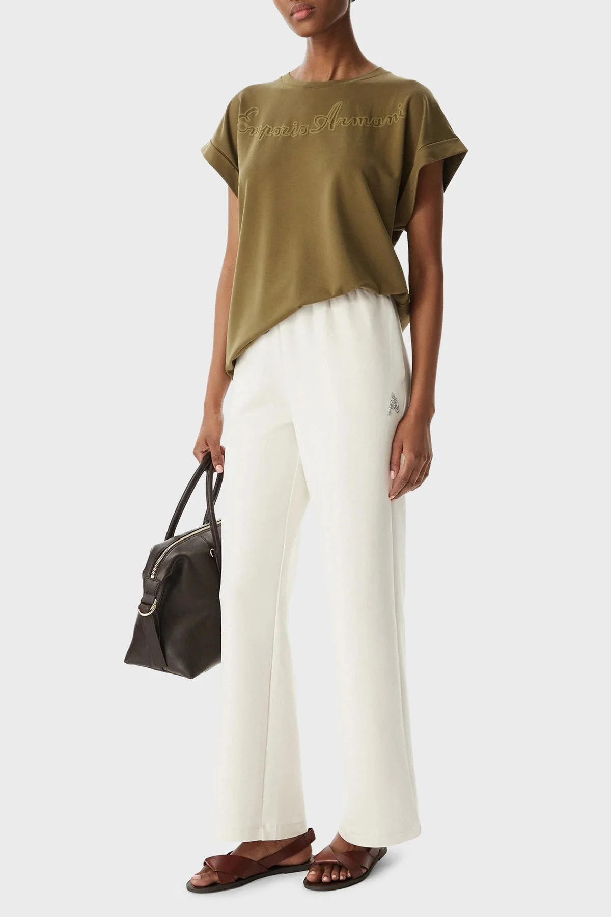 Armani Exchange Pamuklu Yüksek Bel Bol Paça Kadın Pantolon XW002840 AF21298 U1003 Ekru - 2