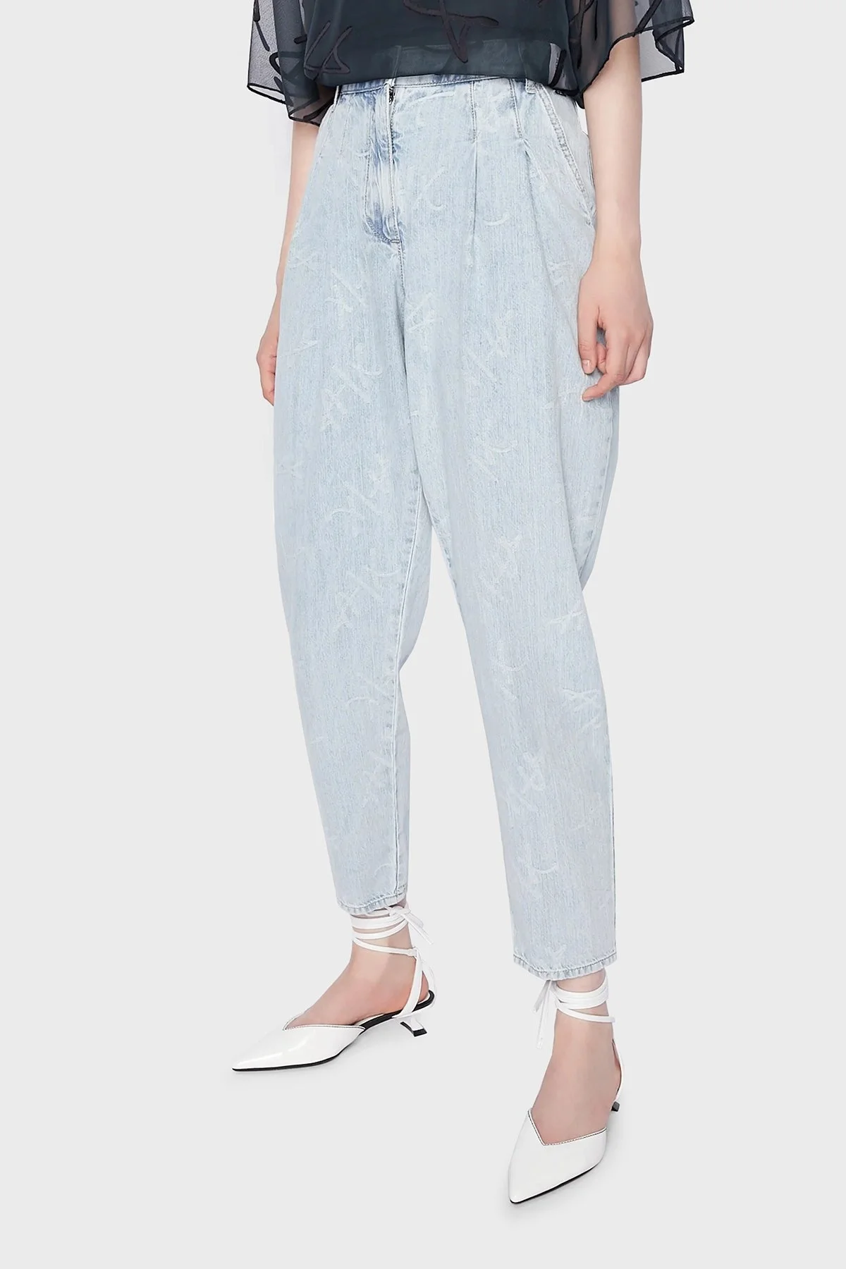 Armani Exchange Pamuklu Yüksek Bel Düz Paça Mom Fit Balon Jeans Bayan Kot Pantolon 3RYP62 Y1NZZ 05GY AÇIK MAVİ - 1