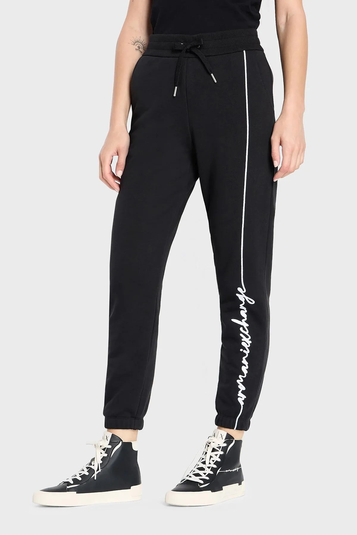 Armani Exchange Pamuklu Yüksek Bel Regular Fit Jogger Spor Bayan Pantolon 6RYP70 YJBRZ 1200 SİYAH - 1