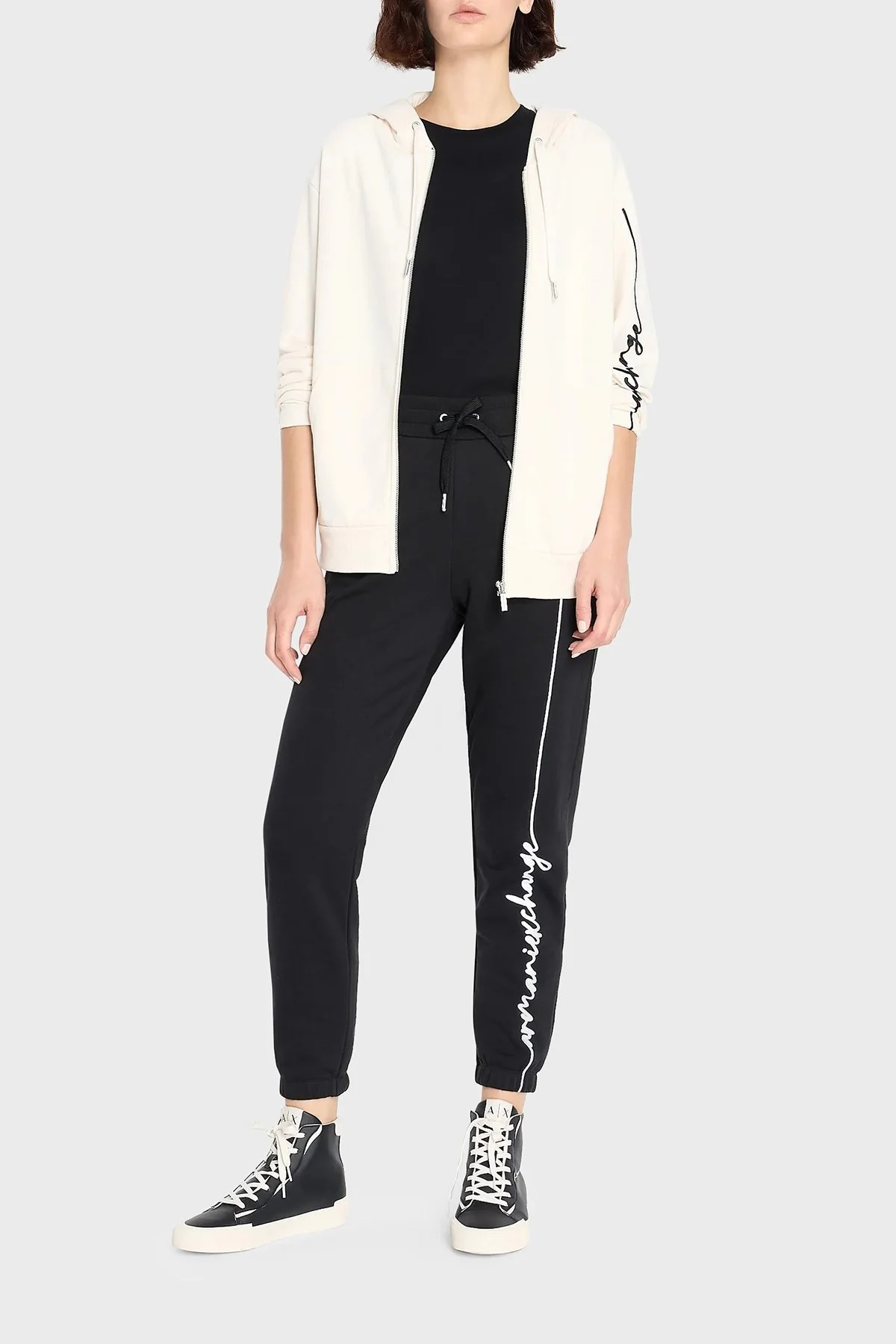 Armani Exchange Pamuklu Yüksek Bel Regular Fit Jogger Spor Bayan Pantolon 6RYP70 YJBRZ 1200 SİYAH - 3