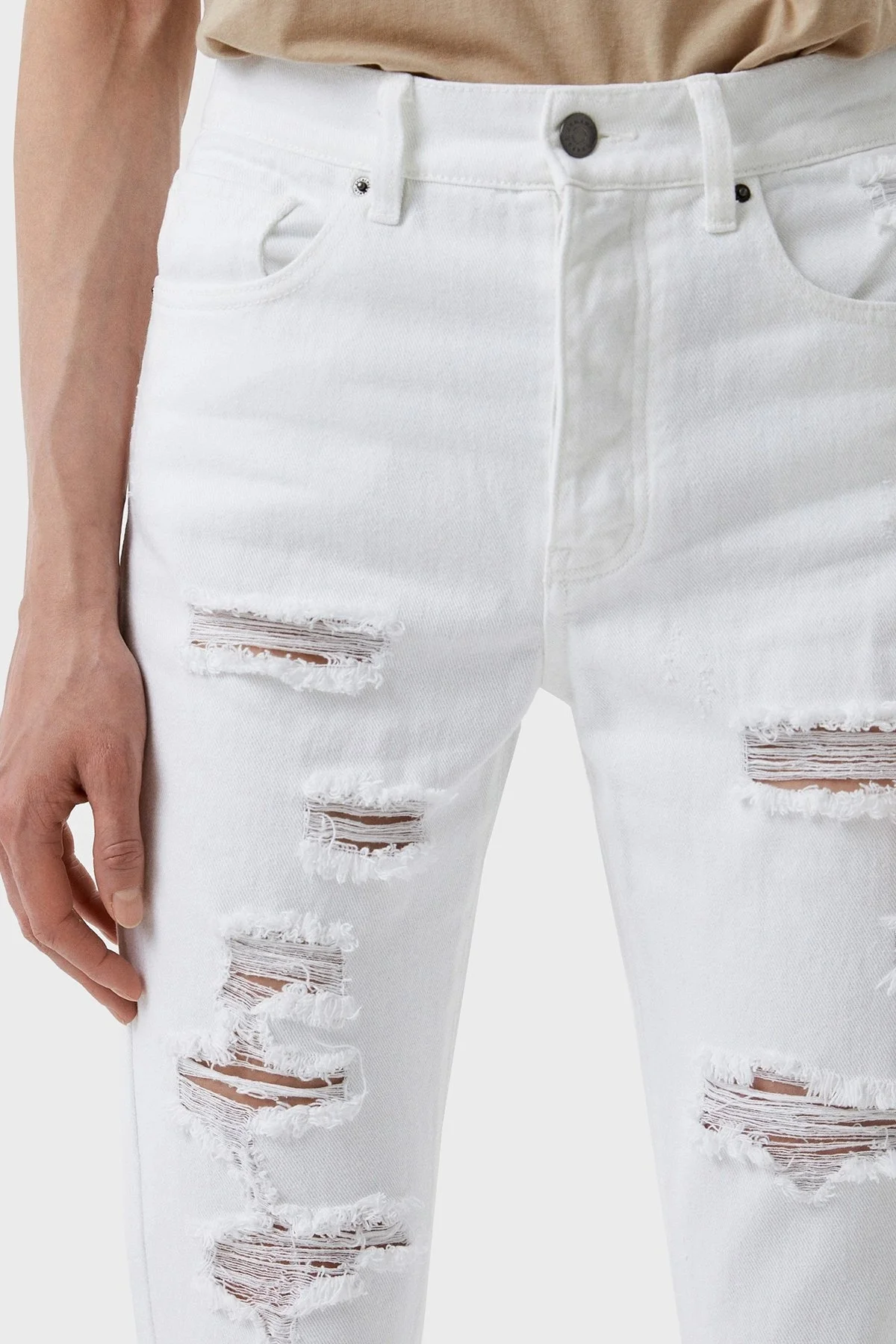 Armani Exchange Pamuklu Yüksek Bel Slim Fit Yırtık Detaylı J51 Jeans Bayan Kot Pantolon 3RYJ51 Y1HRZ 1100 BEYAZ - 3