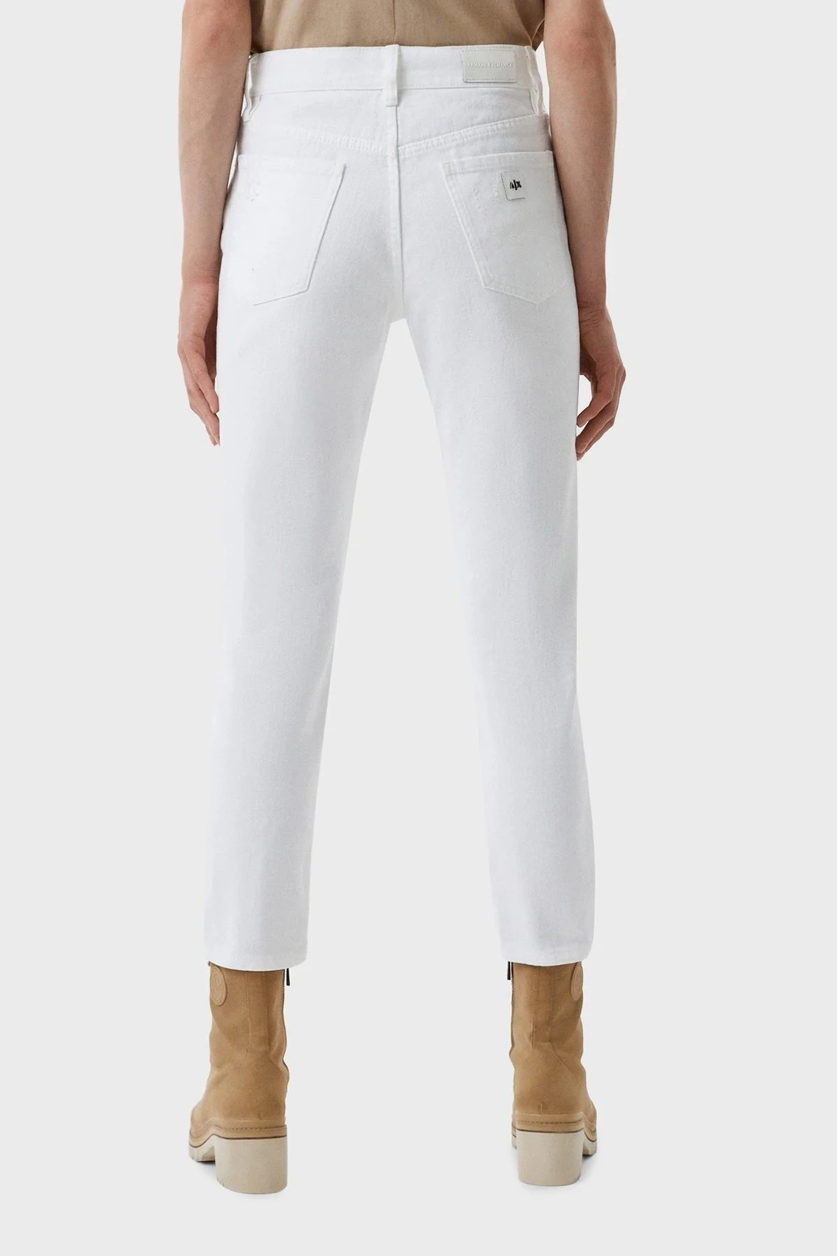 Armani Exchange Pamuklu Yüksek Bel Slim Fit Yırtık Detaylı J51 Jeans Bayan Kot Pantolon 3RYJ51 Y1HRZ 1100 BEYAZ - 4