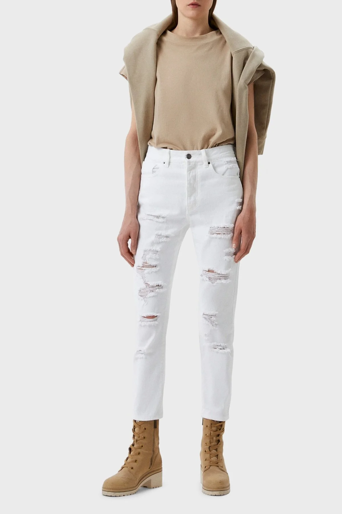 Armani Exchange Pamuklu Yüksek Bel Slim Fit Yırtık Detaylı J51 Jeans Kadın Kot Pantolon 3RYJ51 Y1HRZ 1100 Beyaz - 2