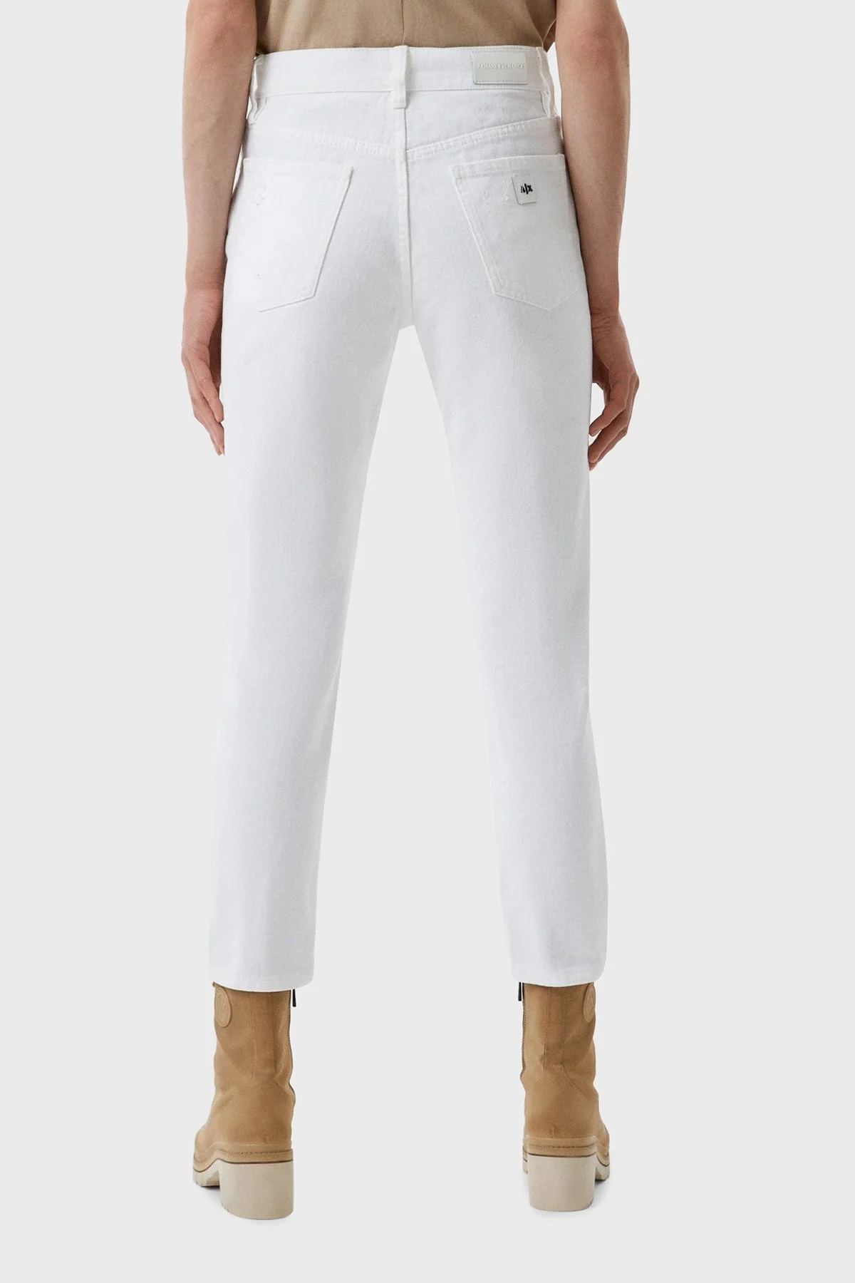 Armani Exchange Pamuklu Yüksek Bel Slim Fit Yırtık Detaylı J51 Jeans Kadın Kot Pantolon 3RYJ51 Y1HRZ 1100 Beyaz - 4
