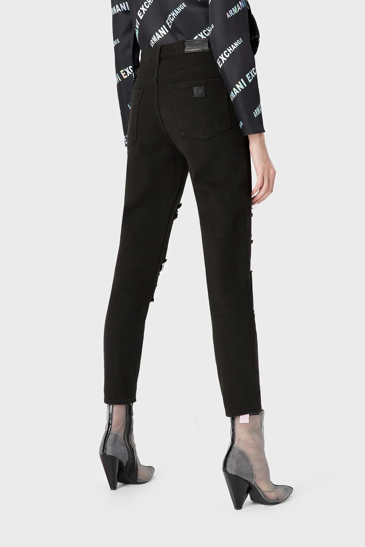 Armani Exchange Pamuklu Yüksel Bel Slim Fit Yırtık Detaylı J51 Jeans Kadın Kot Pantolon 3RYJ51 Y1HRZ 1200 Siyah - 2