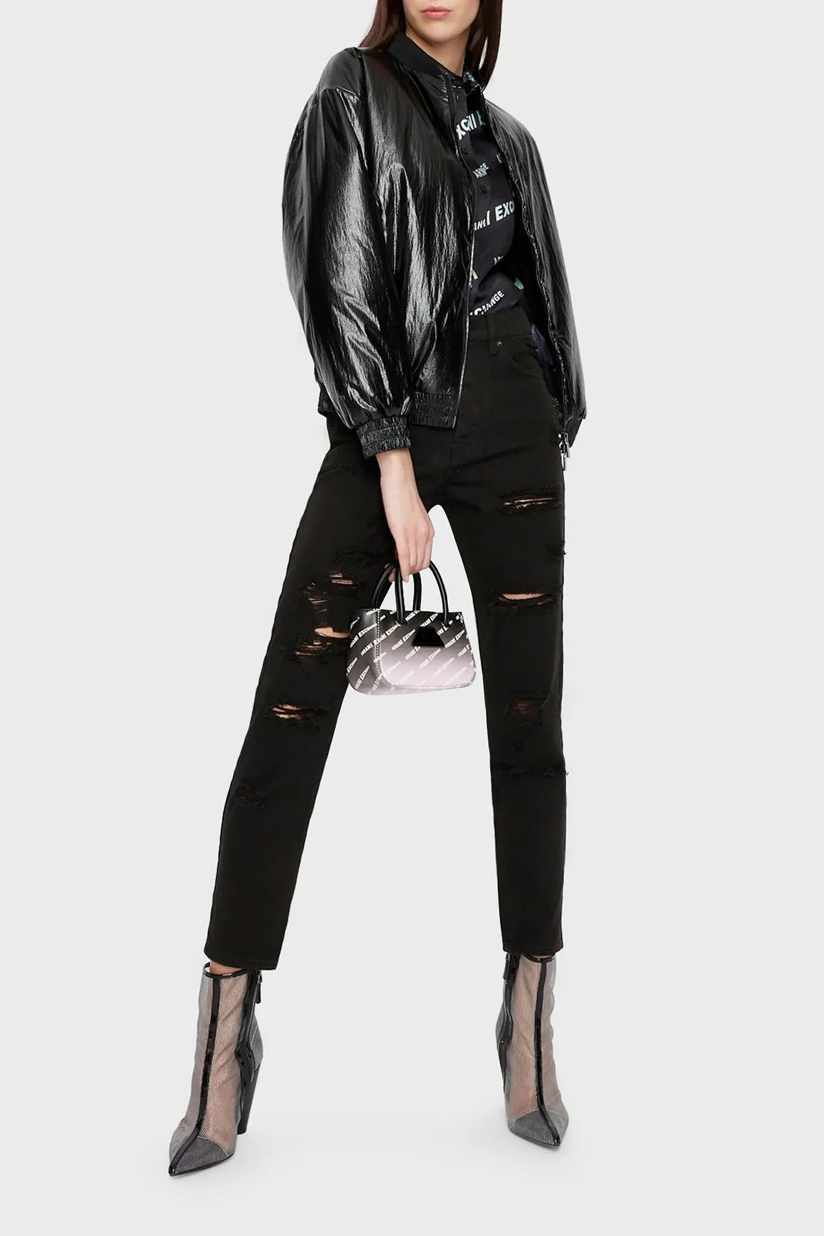Armani Exchange Pamuklu Yüksel Bel Slim Fit Yırtık Detaylı J51 Jeans Kadın Kot Pantolon 3RYJ51 Y1HRZ 1200 Siyah - 3