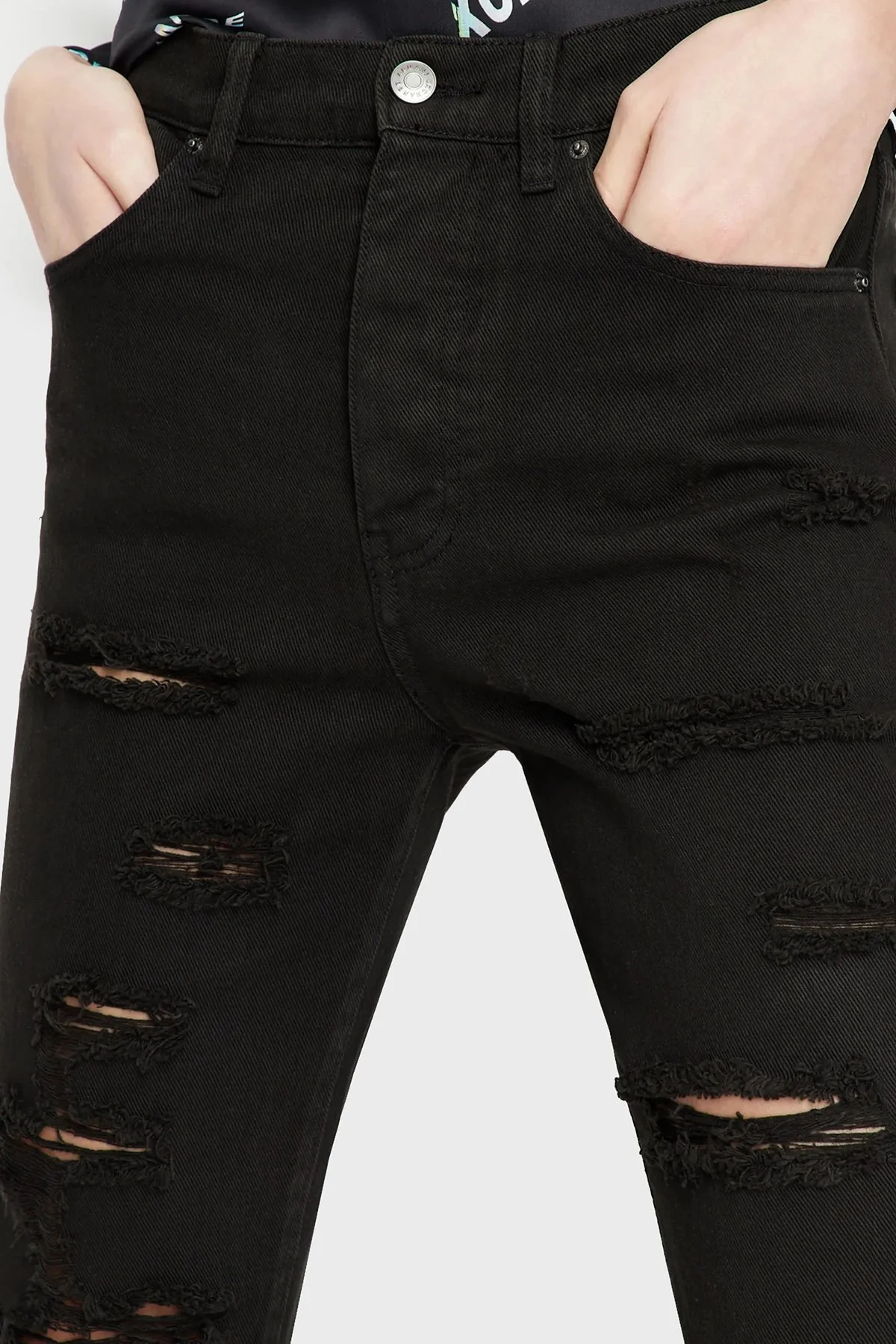 Armani Exchange Pamuklu Yüksel Bel Slim Fit Yırtık Detaylı J51 Jeans Kadın Kot Pantolon 3RYJ51 Y1HRZ 1200 Siyah - 4