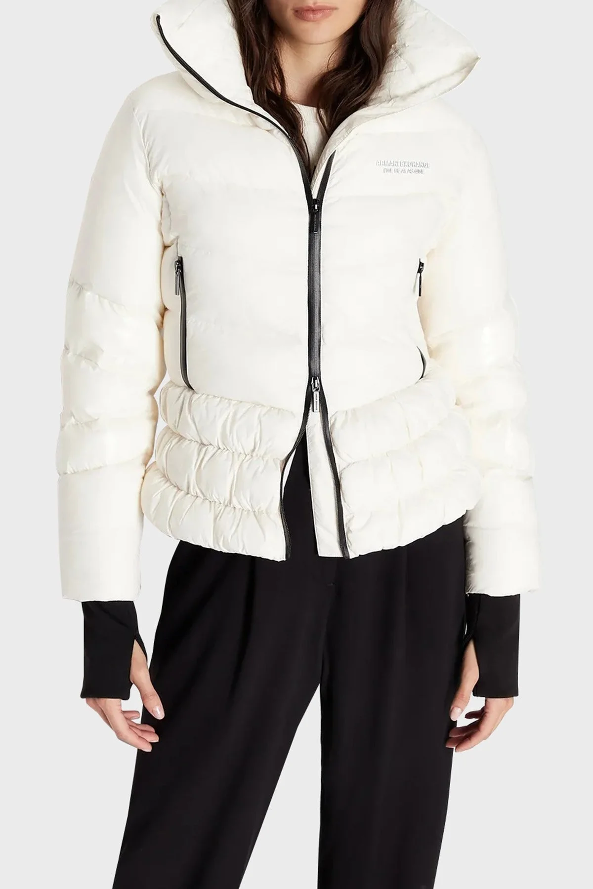 Armani Exchange Parmak Delikli Manşetli Balıkçı Yaka Şişme Bayan Mont 6RYB19 YN4MZ 1130 EKRU - 1