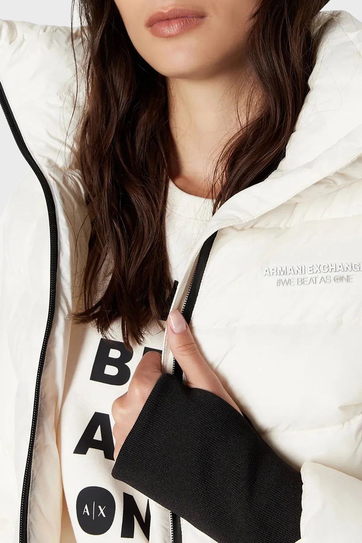 Armani Exchange Parmak Delikli Manşetli Balıkçı Yaka Şişme Bayan Mont 6RYB19 YN4MZ 1130 EKRU - 5