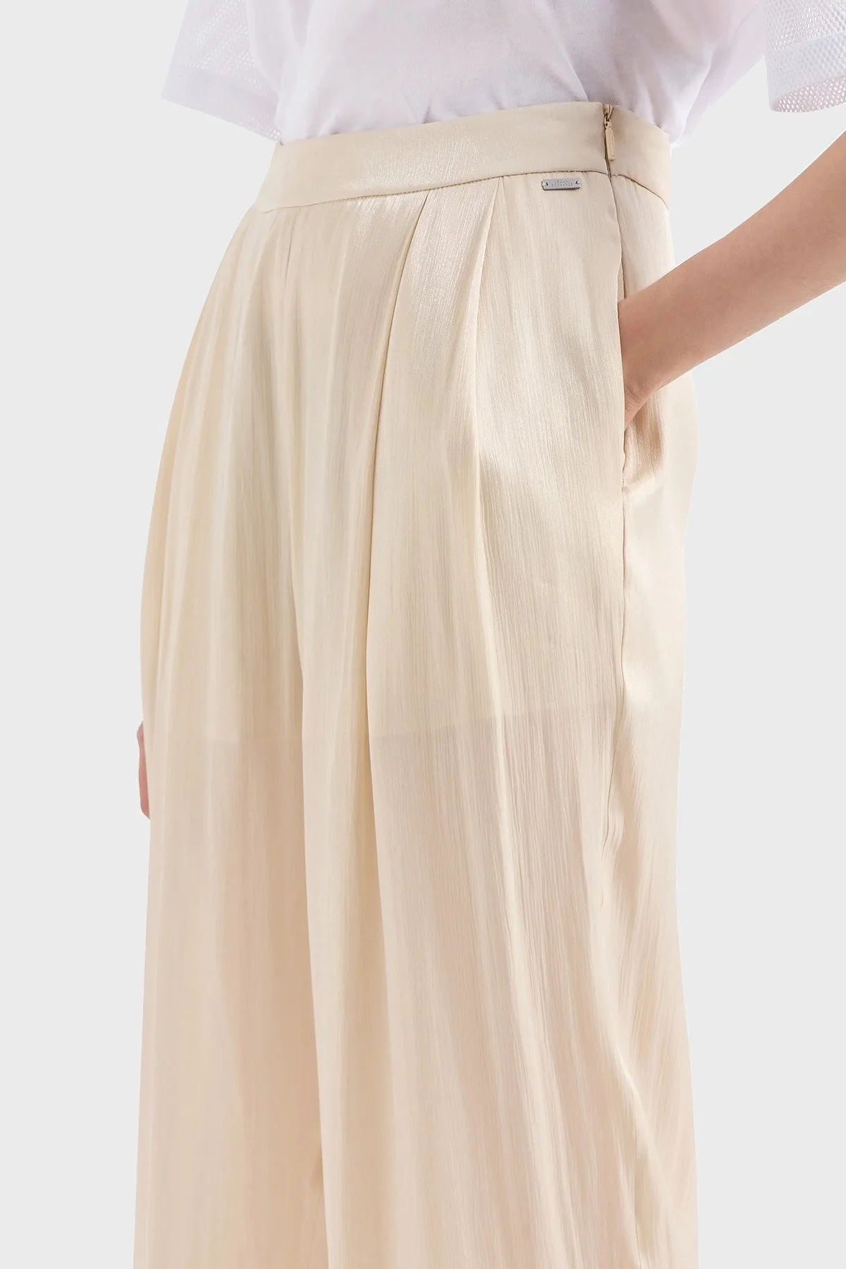 Armani Exchange Pileli Relaxed Fit Yüksek Bel Bayan Pantolon 3DYP19 YNUUZ 1787 BEJ - 9