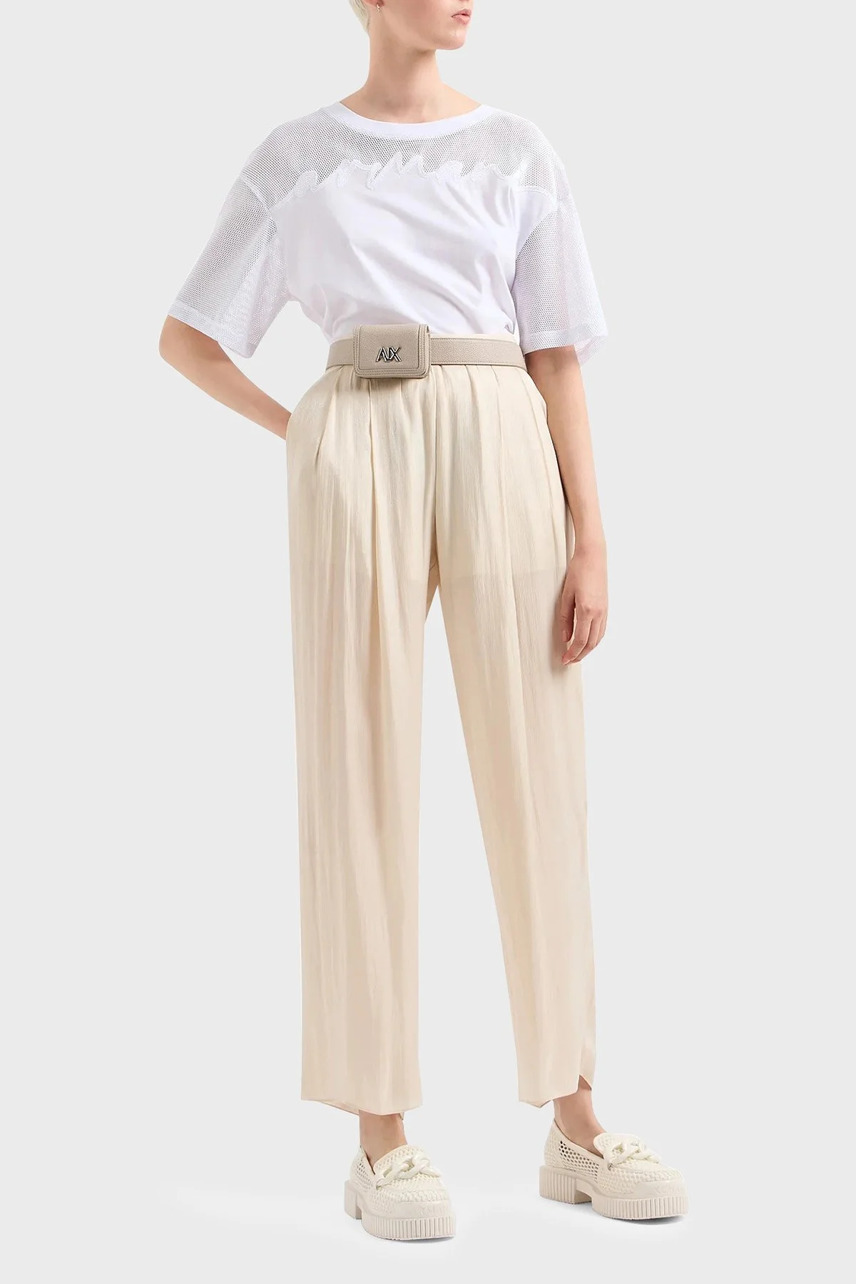 Armani Exchange Pileli Relaxed Fit Yüksek Bel Kadın Pantolon 3DYP19 YNUUZ 1787 BEJ - 1