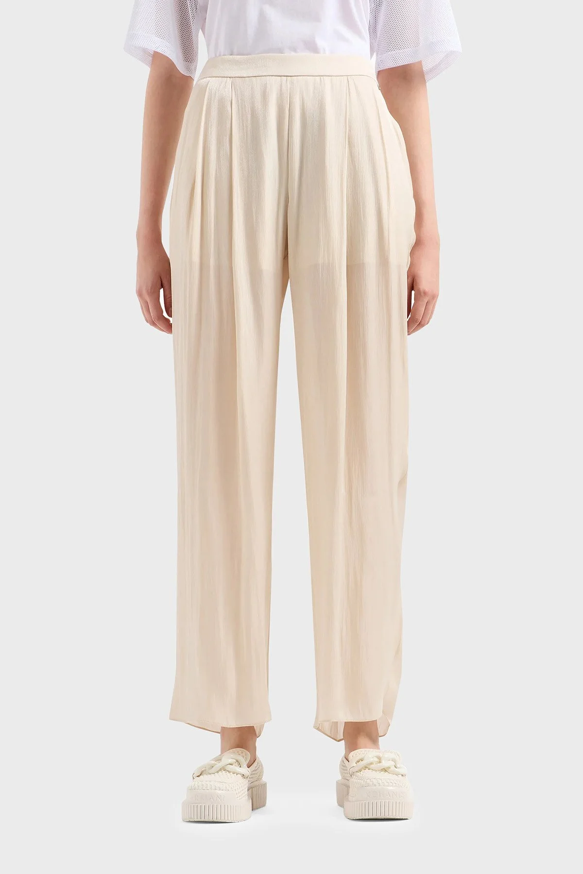 Armani Exchange Pileli Relaxed Fit Yüksek Bel Kadın Pantolon 3DYP19 YNUUZ 1787 BEJ - 2