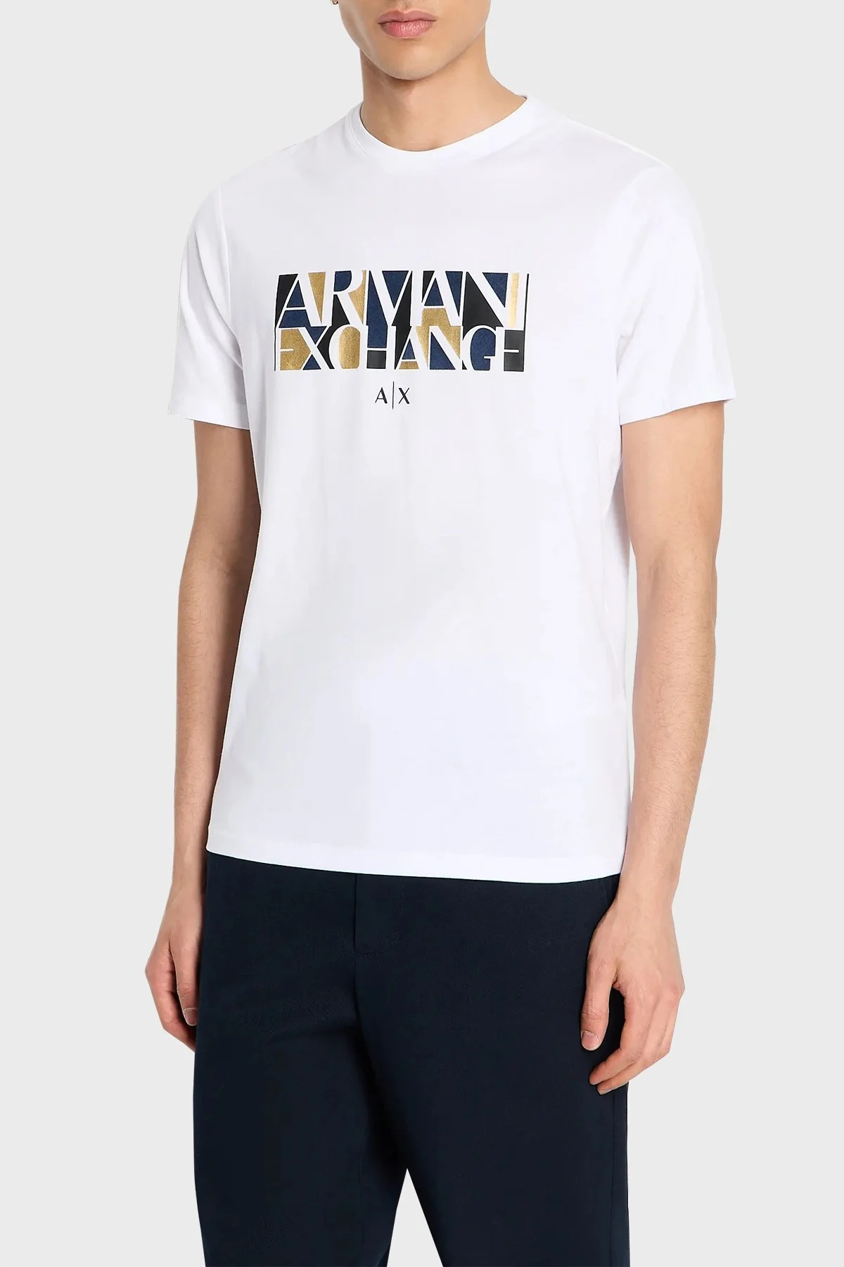 Armani Exchange Printed Cotton Crew Neck Regular Fit Men T-Shirt 6RZTJC ZJBYZ 1100 White - 1