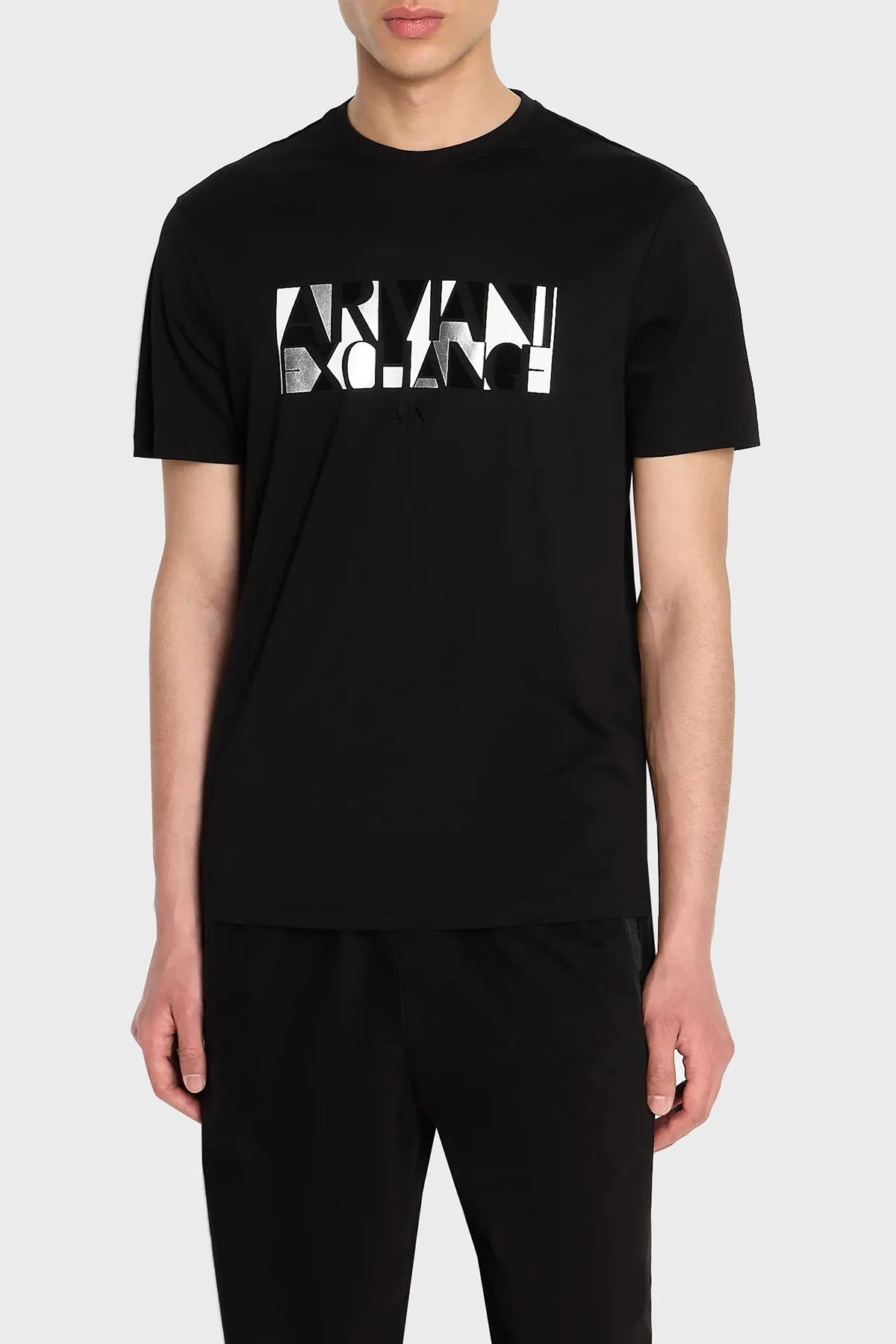 Armani Exchange Printed Cotton Crew Neck Regular Fit Men T-Shirt 6RZTJC ZJBYZ 1200 BLACK - 1