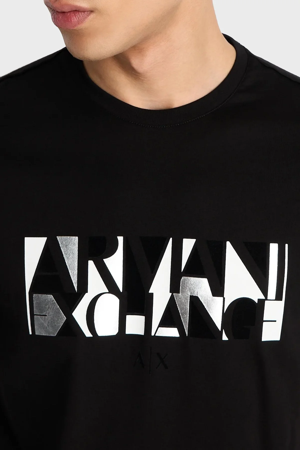 Armani Exchange Printed Cotton Crew Neck Regular Fit Men T-Shirt 6RZTJC ZJBYZ 1200 BLACK - 5