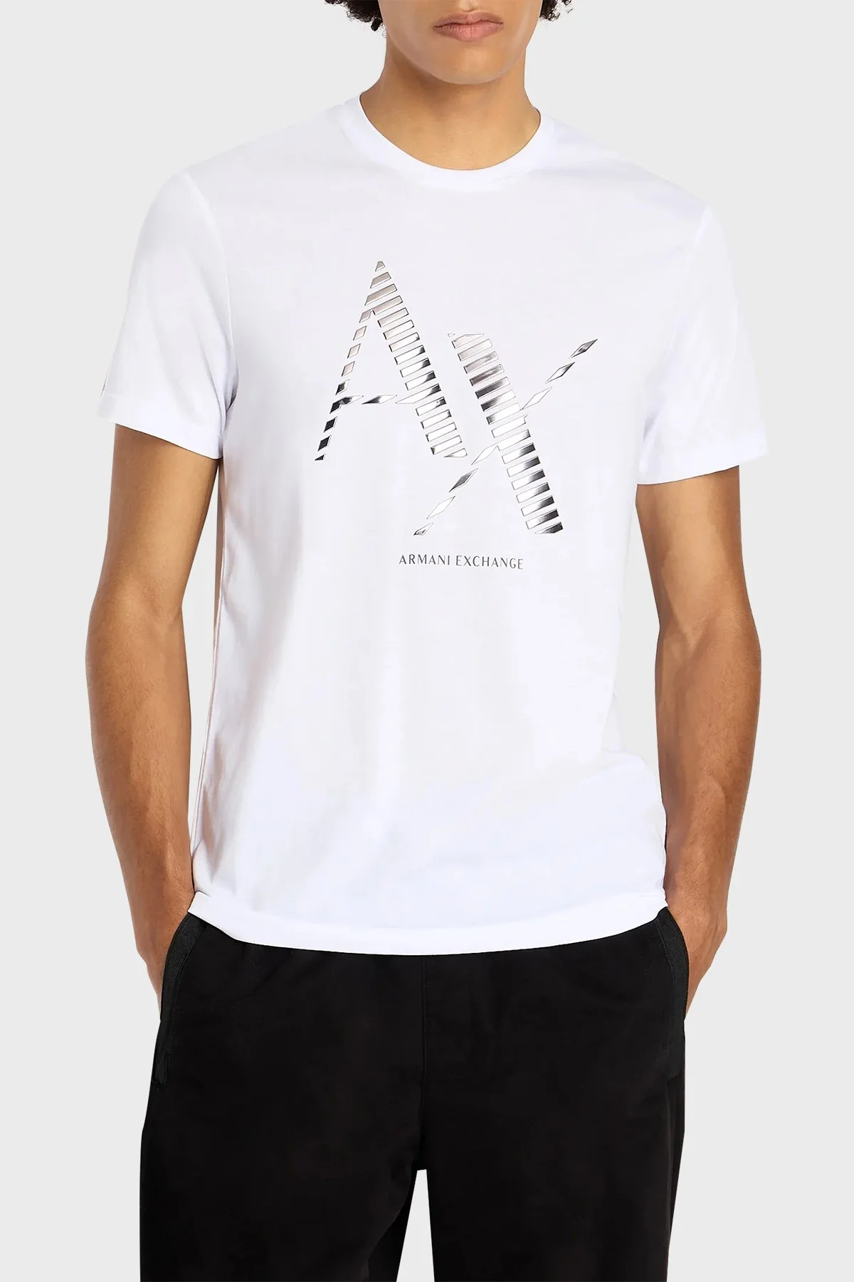 Armani Exchange Printed Cotton Crew Neck Slim Fit Men T-Shirt 6RZTKD ZJBYZ 1100 White - 1